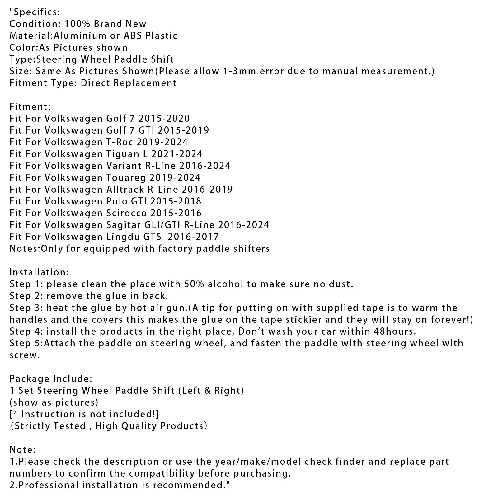 Stuurwiel schakelpeddelverlenging voor VW Golf 7 T-ROC