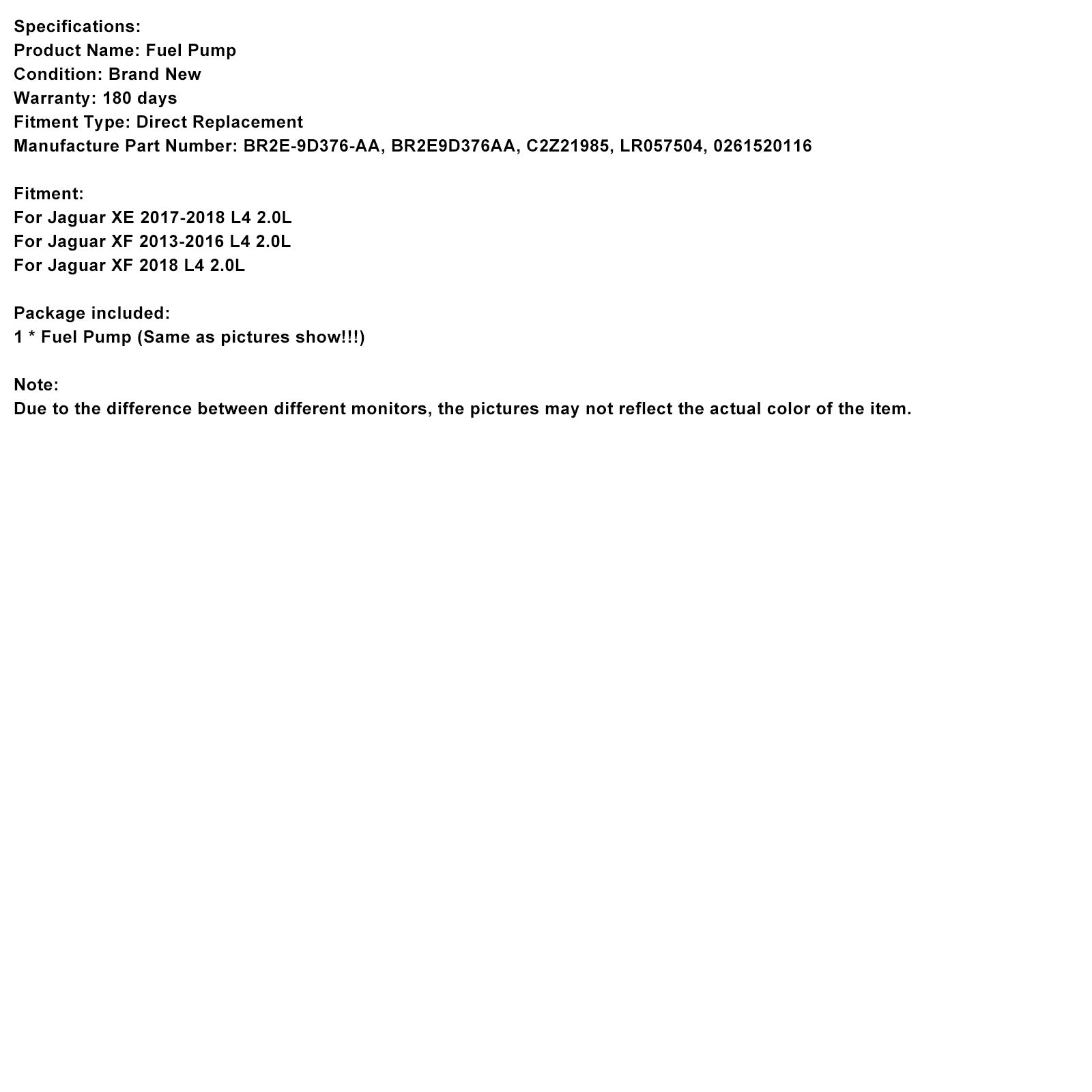 2018 Jaguar XF L4 2.0L High Pressure Fuel Pump BR2E-9D376-AA C2Z21985 LR057504