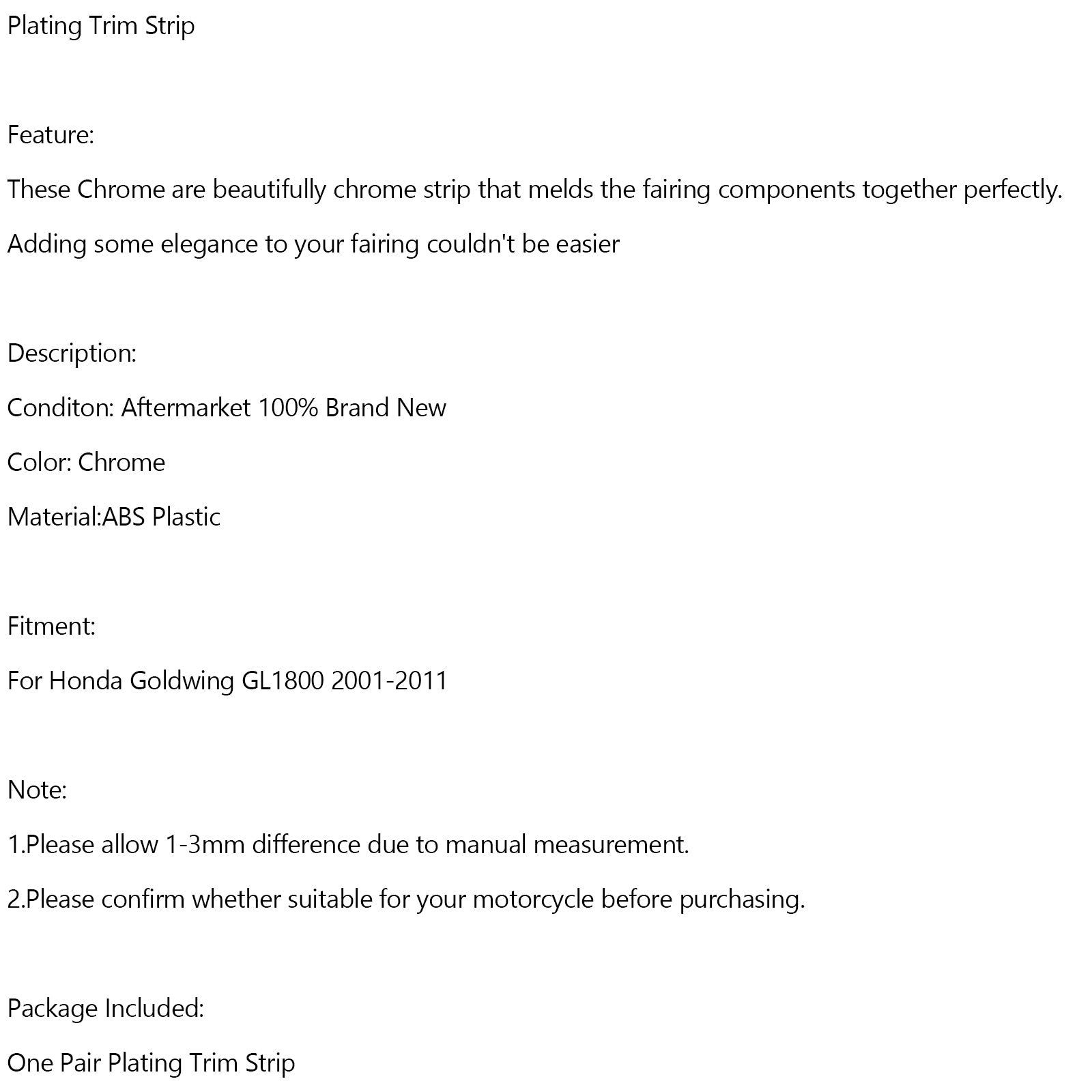 2001-2011 Honda Goldwing GL1800 Trunk Trim Strip-lister Sadelbag Chrome
