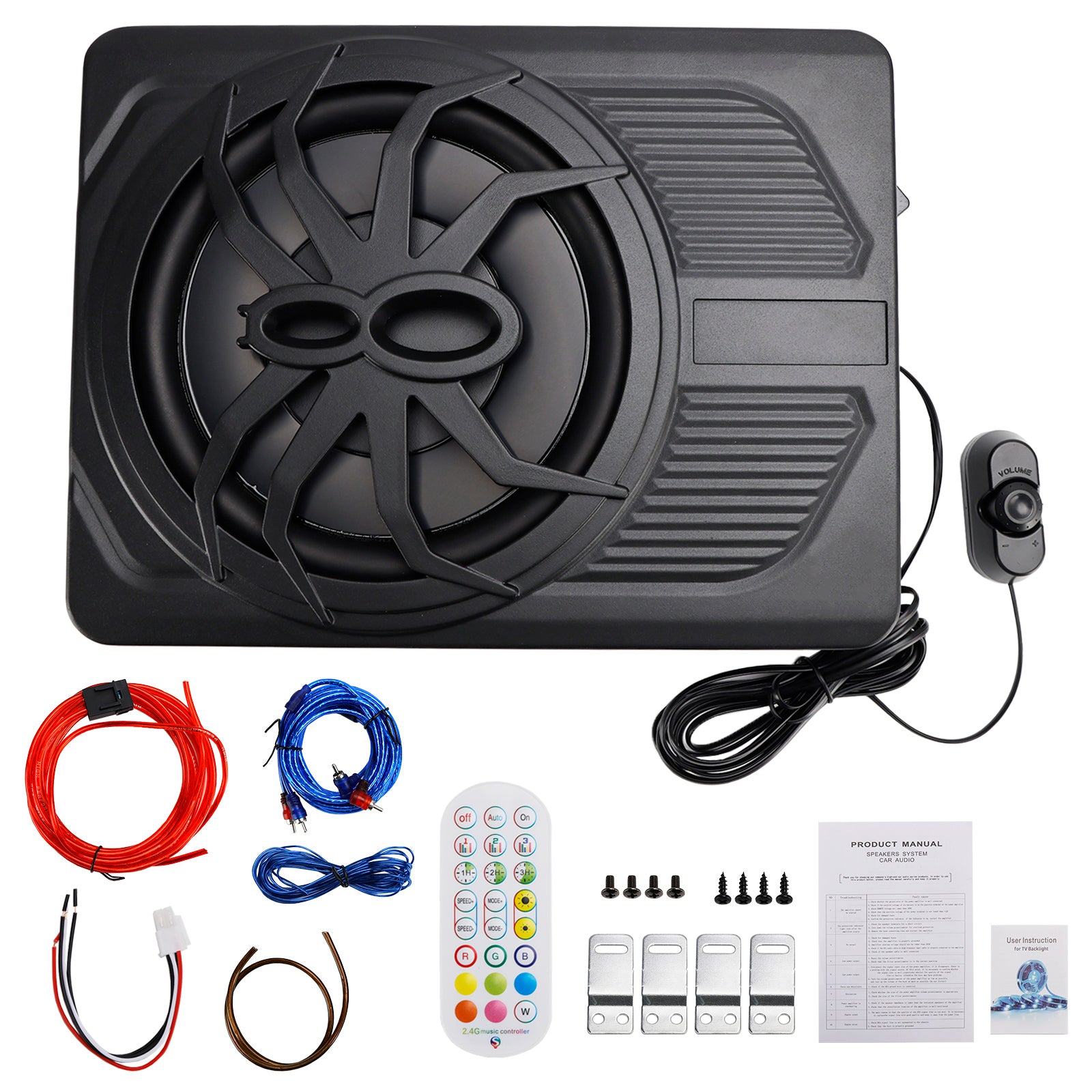 1200W Car Subwoofer 10" 12V Slim Under Seat Powered Car Subwoofer for Car Truck