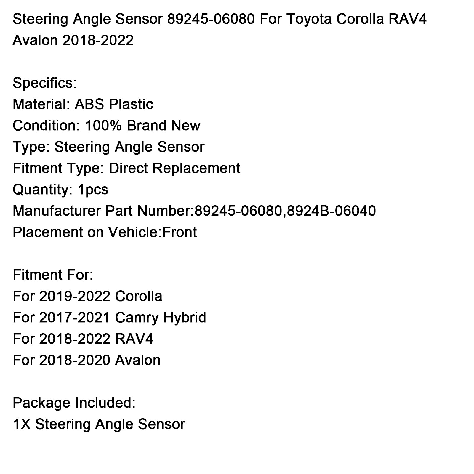 2019-2022 Corolla Steering Angle Sensor 89245-06080