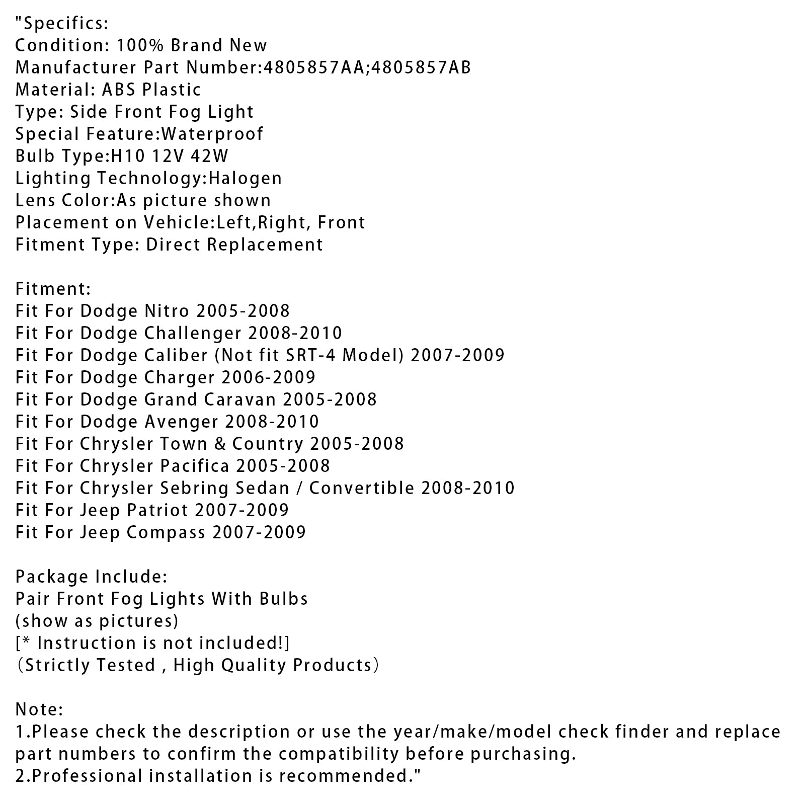 Pár hmlových svetiel pre Dodge Chrysler Caliber Jeep Compass 4805857aa