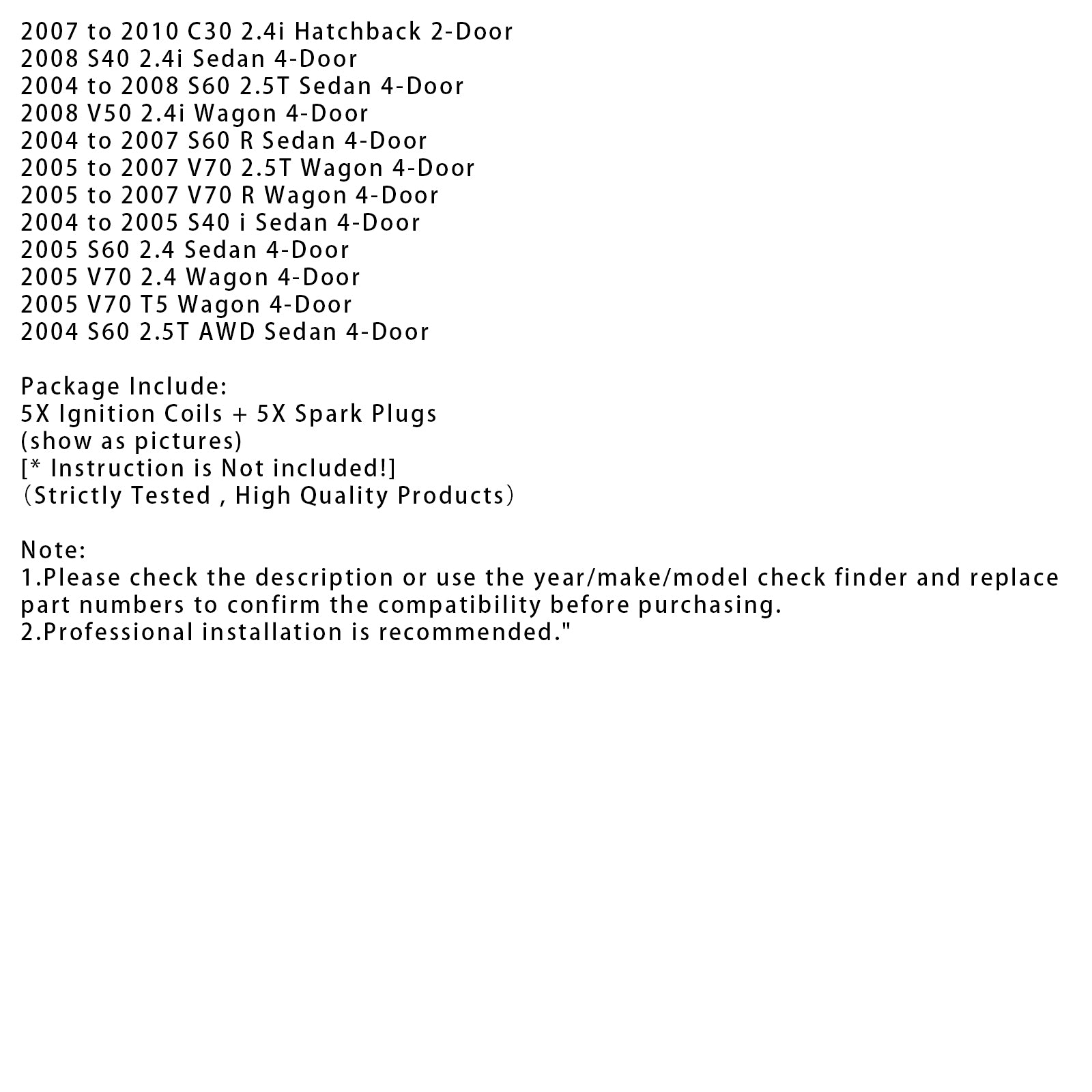 Pack de 5 bobines d'allumage UF517 + bougies d'allumage pour Volvo S60 2,5l L5 2012 – 2016