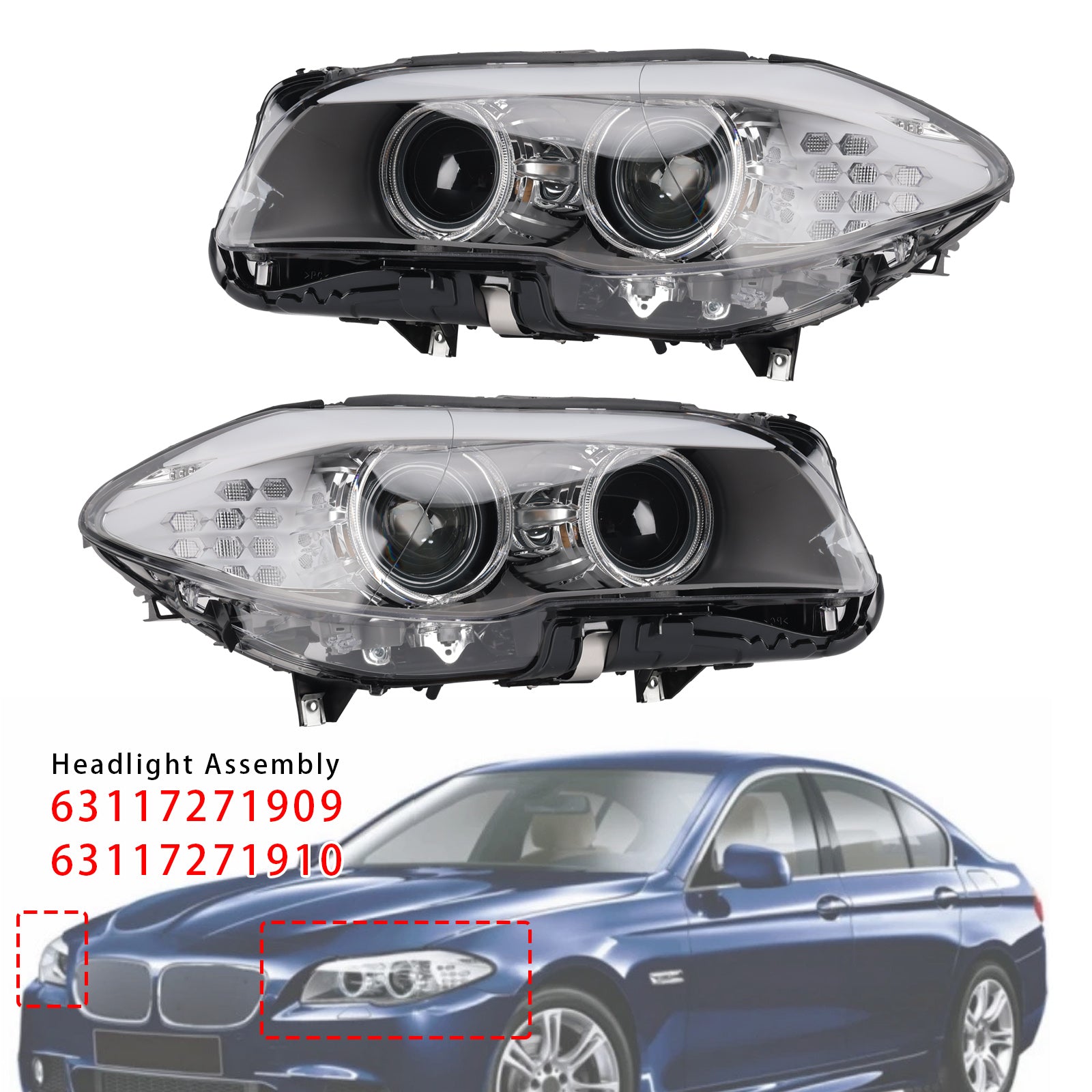 Xenon LED DRL Left+Right Headlight For BMW 5 Series F10 Saloon 2010-2013 W/O AFS
