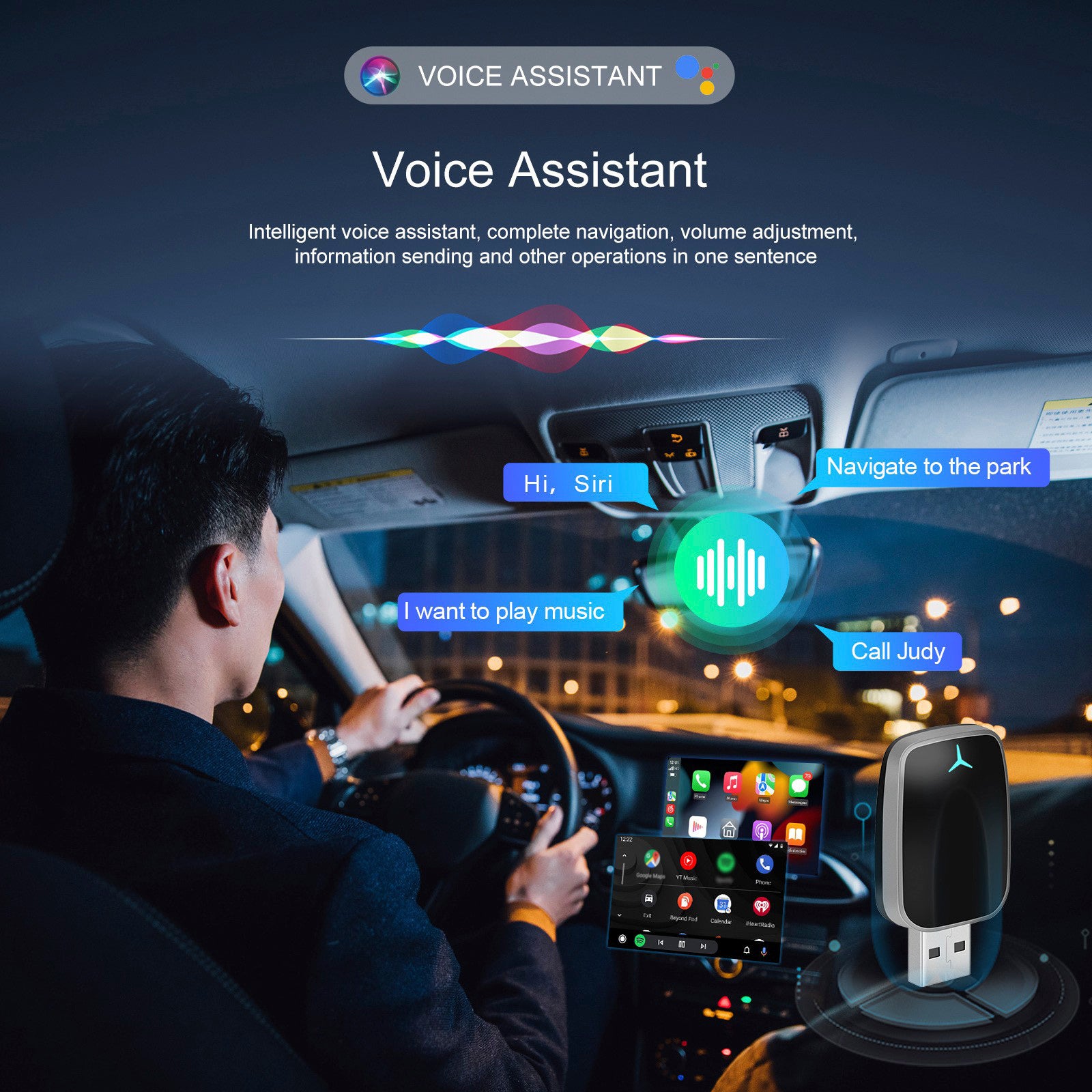 2 i 1 USB Car Dongle Connect Box Trådlös Apple Carplay Android Auto Adapter