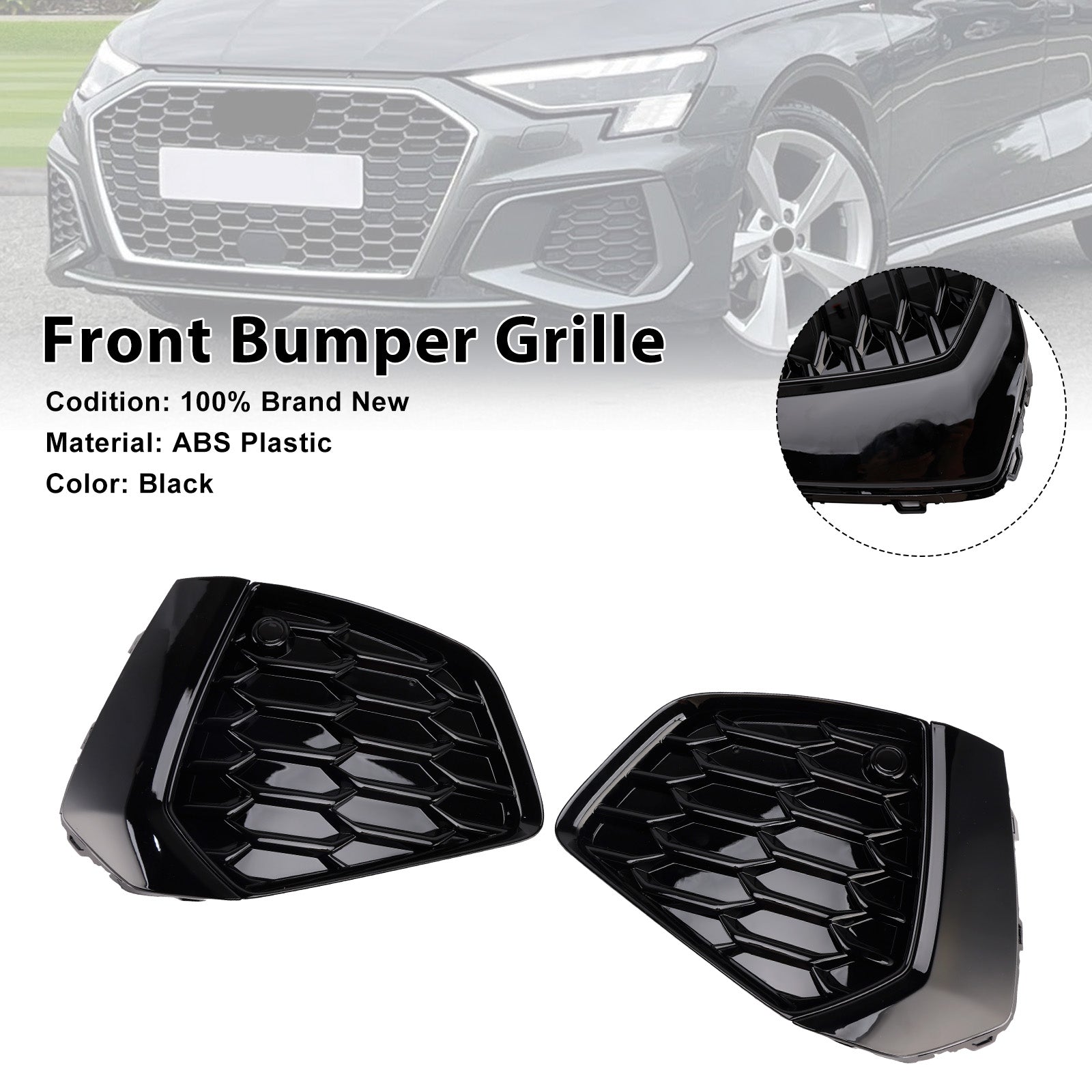 2021-2023 Audi A3 S-line Black Front Honeycomb Fog Light Grille Cover