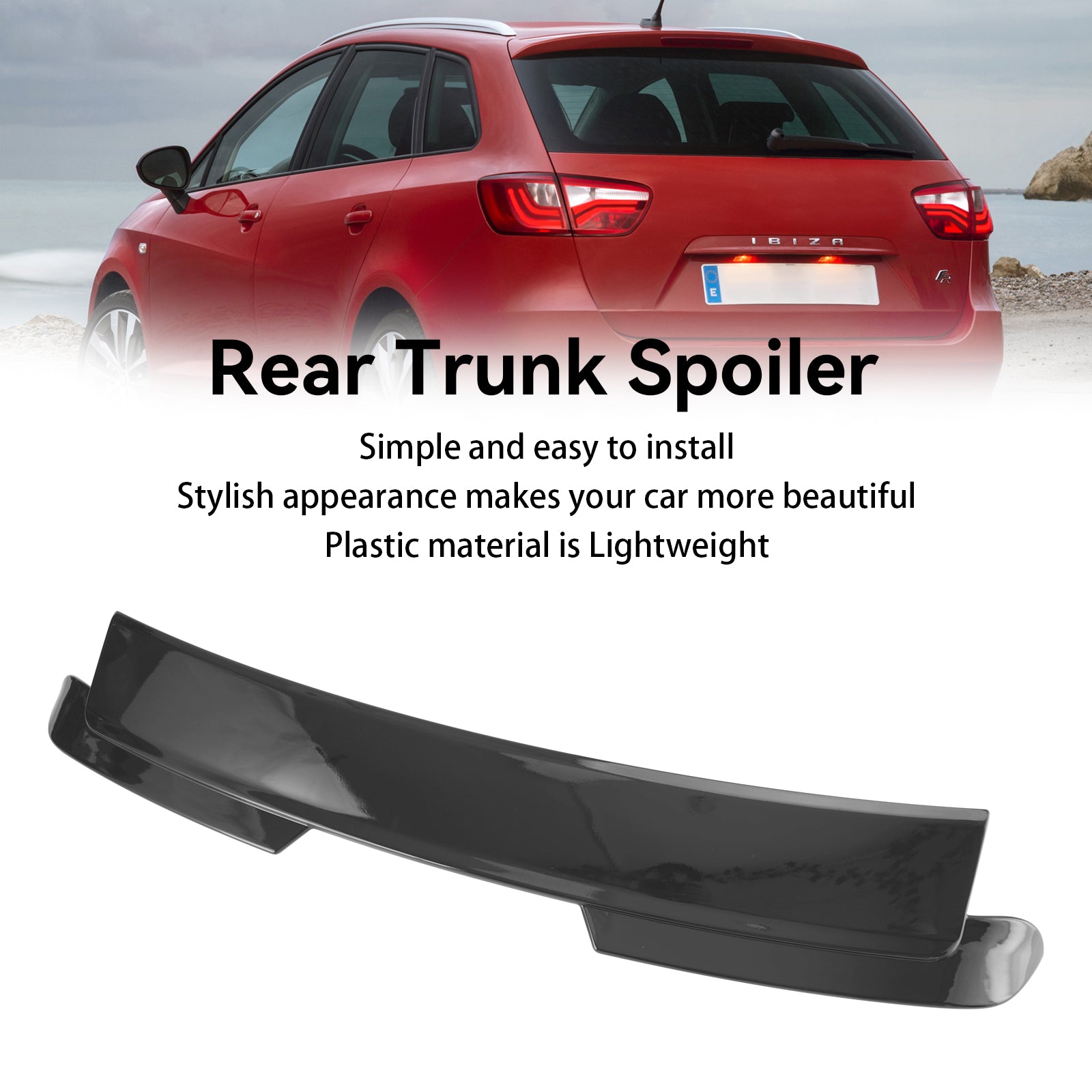 Dakspoiler achter, geschikt voor Seat Ibiza 6J 4/5 deuren 2008-2017, glanzend zwart