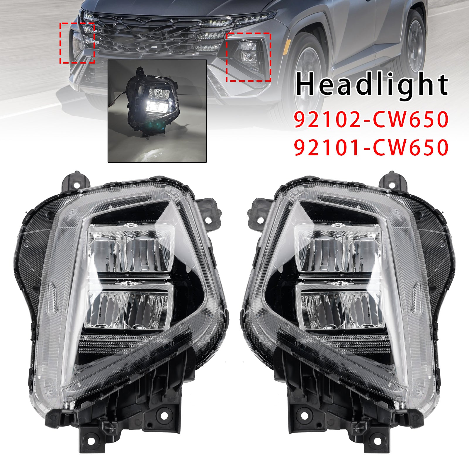 Ensemble de phares (2 pièces) pour Hyundai Tucson 2025-2026, référence 92102-CW650 92101-CW650