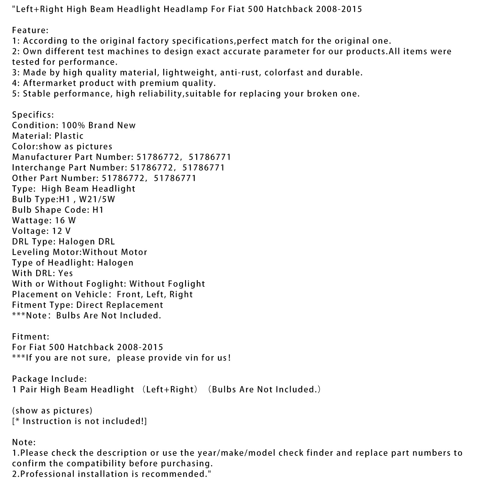 2008-2015 Fiat 500 Hatchback links + rechts grootlicht koplamp