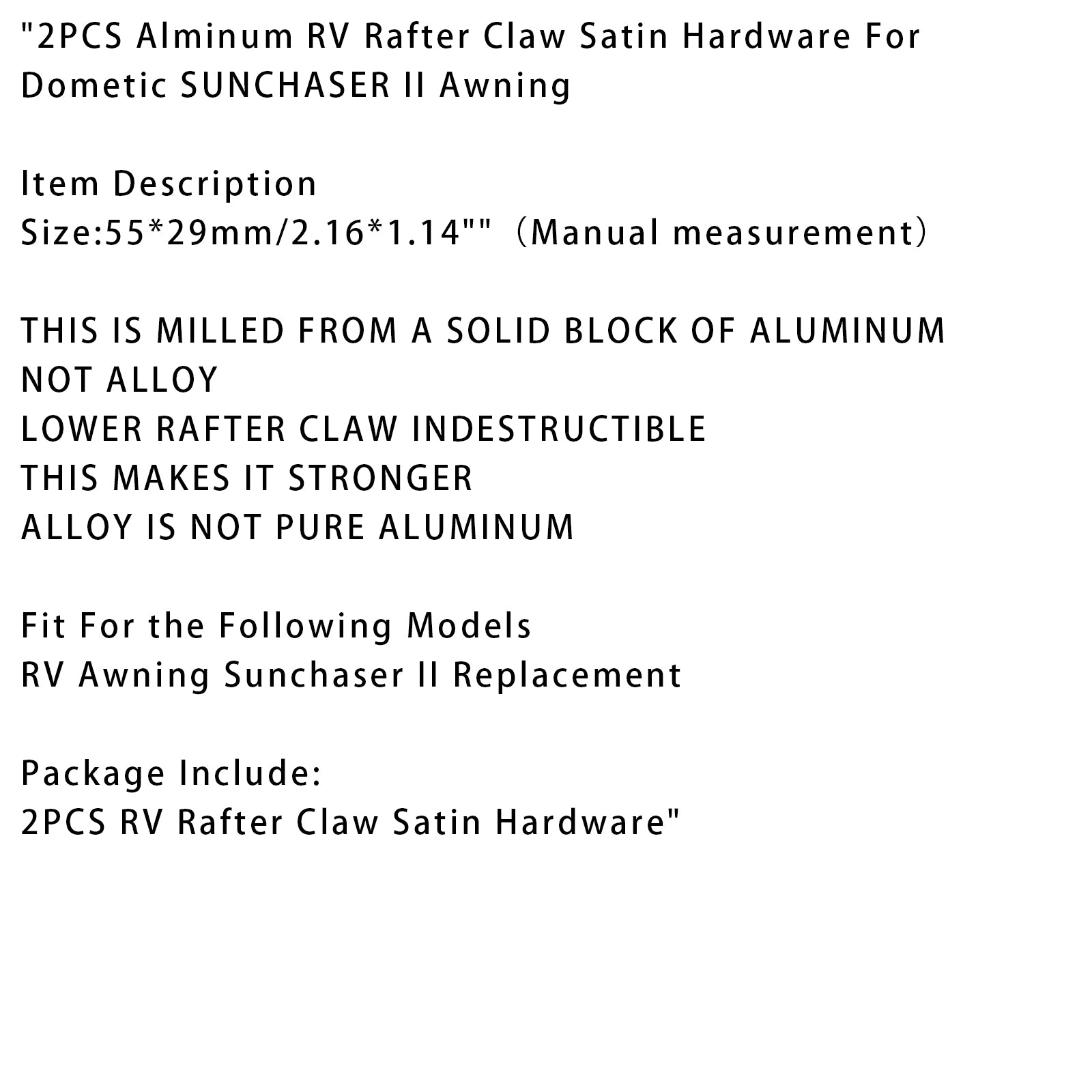 2PCS Alminum RV Rafter Claw Satin Hardware For Dometic SUNCHASER II Awning