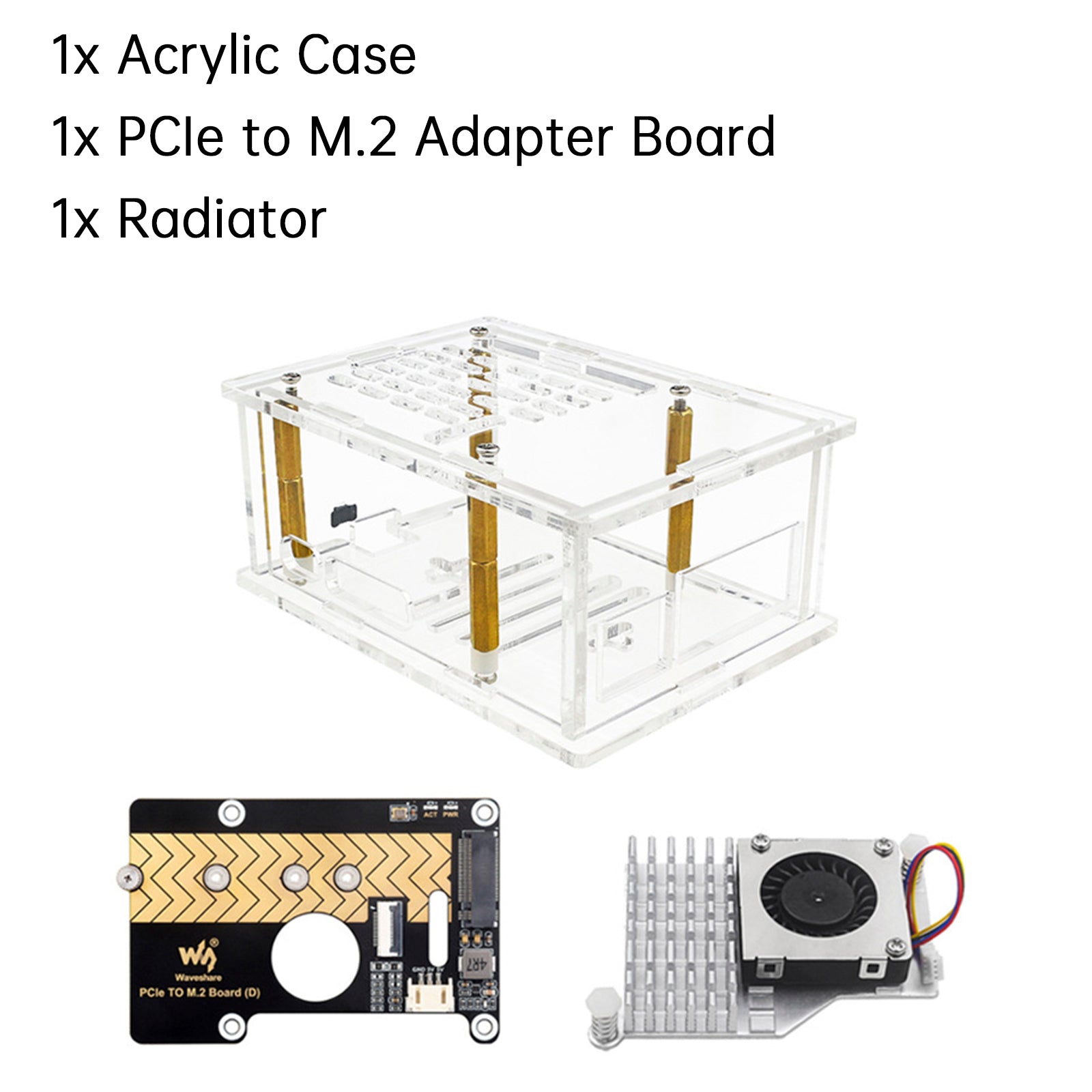 Raspberry Pi5 PCI-E Adapterbehuizing PCIe naar M.2 Adapterkaart Acrylboxradiator