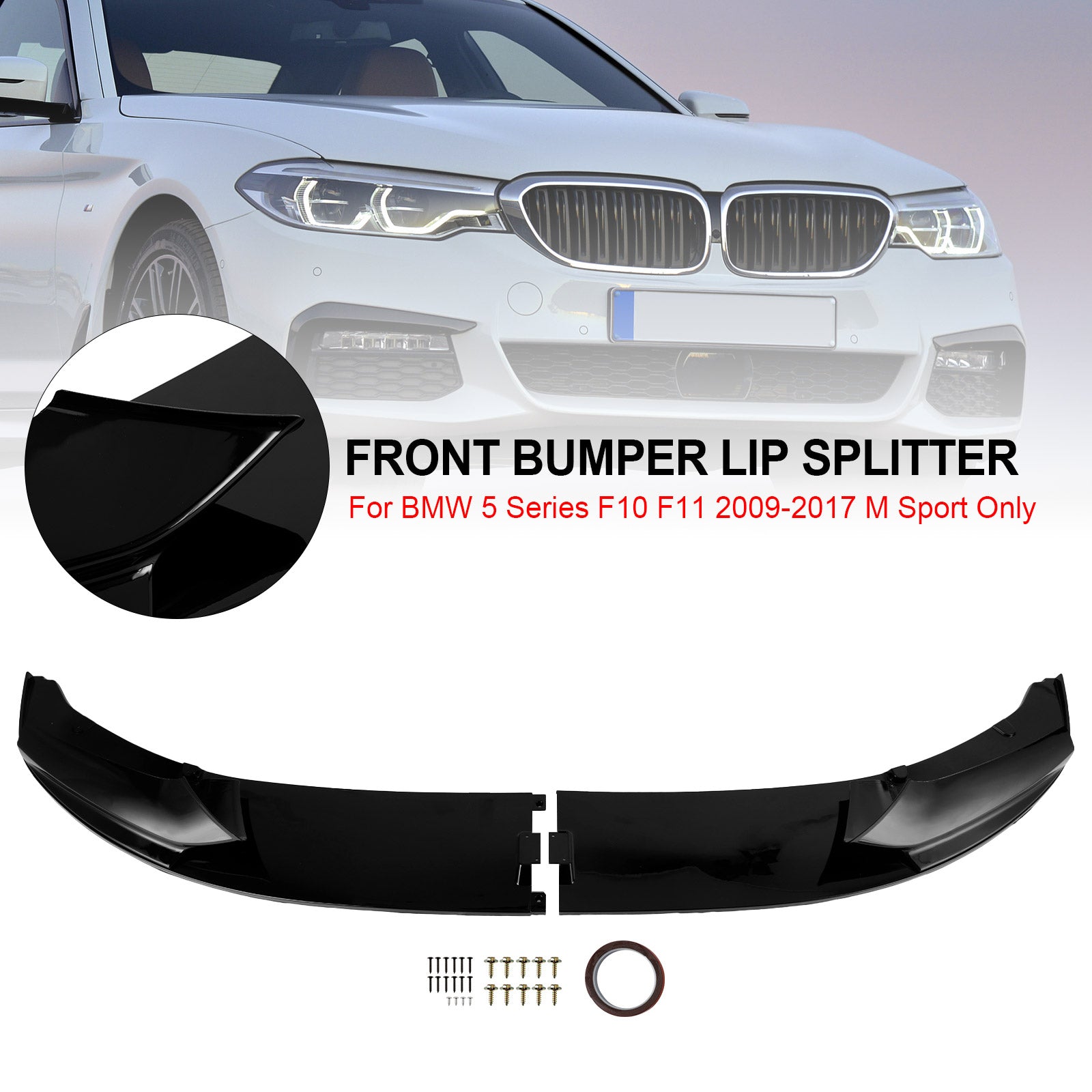 2009-2017 BMW 5-serie F10 F11 M Sport Glanzend zwart Frontsplitter Lipdiffusor