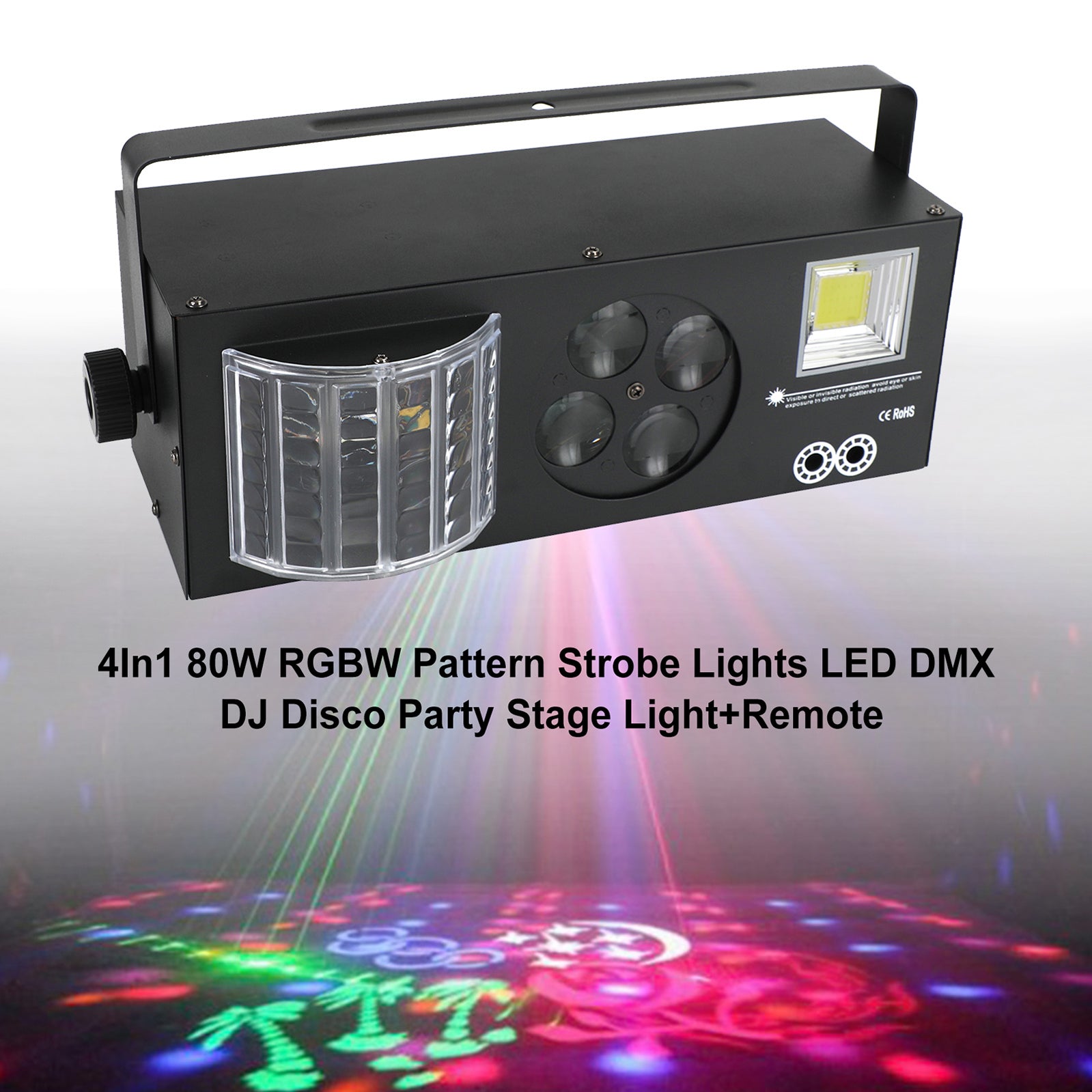 Lumières stroboscopiques à motif RGBW 4 en 1 80W, lumière de scène LED DMX DJ Disco Party + télécommande