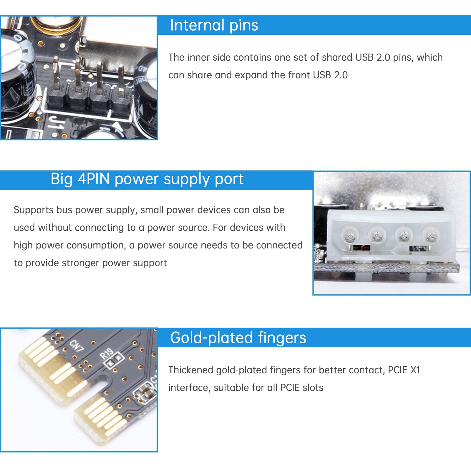 Hub 2.0 PCIe til USB 2.0 Expansion Card Moschip Adapter Card 4pin strømforsyning