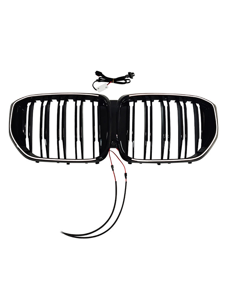 Black Front Bumper Grille Grill Fit BMW G05 LCI X5 2024+ Double Line W/LED