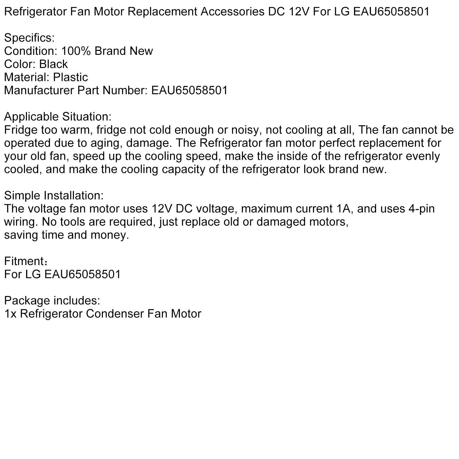 Accessoires de remplacement du moteur du ventilateur de réfrigérateur DC 12V pour LG EAU65058501