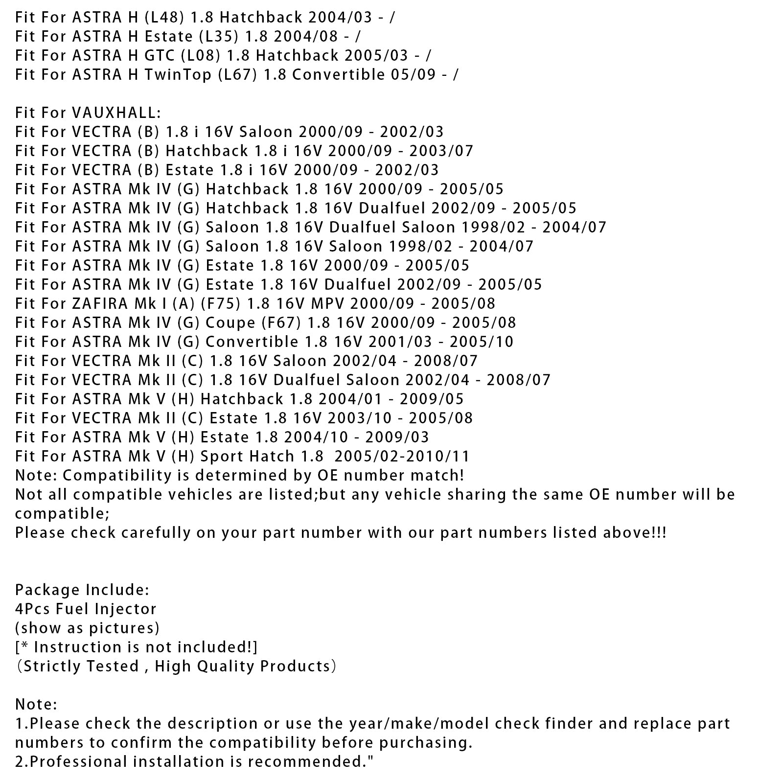 4Pcs Fuel Injector For Vauxhall Astra Vectra Zafira 1.8L 90536149 5WK93151