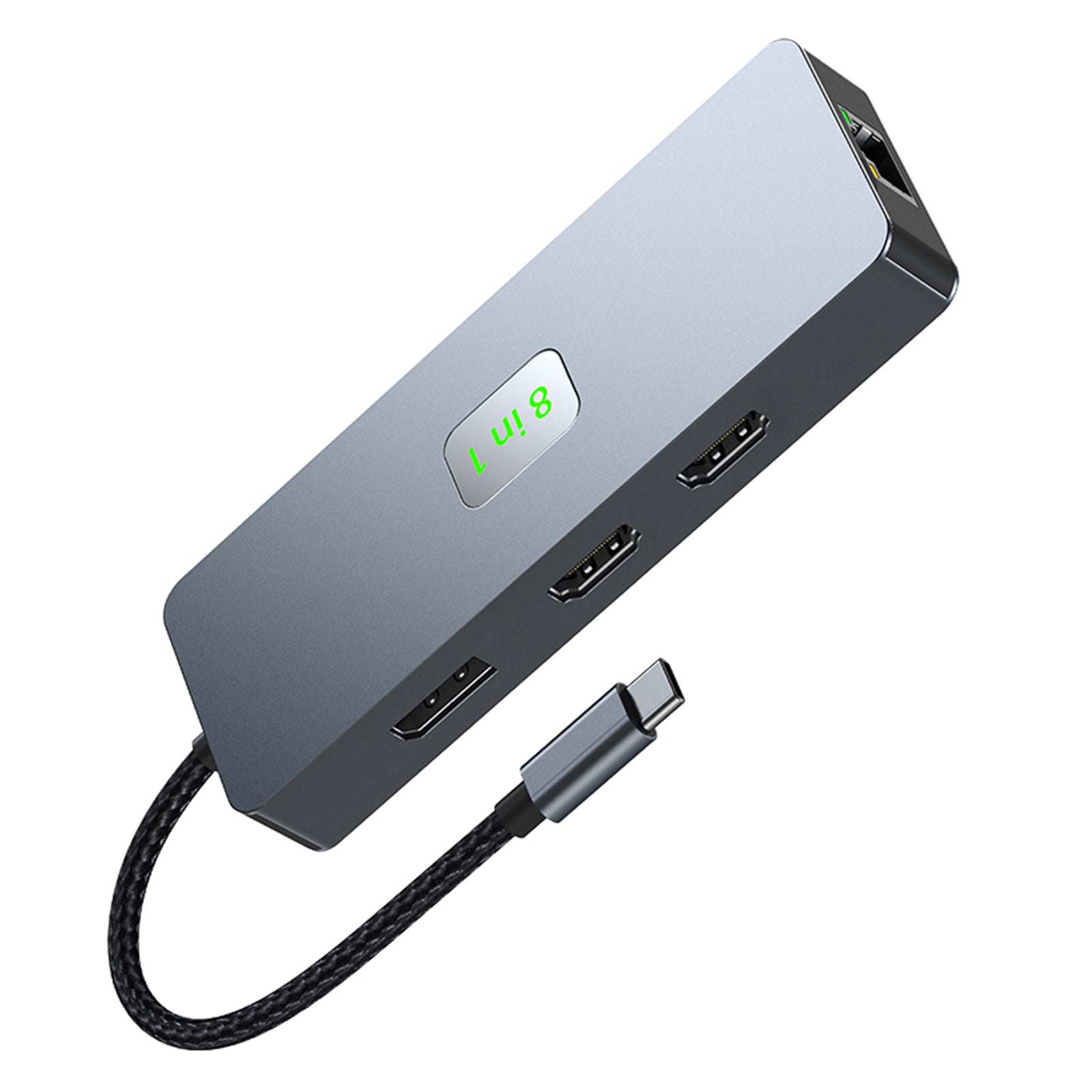 Base adaptadora de concentrador de interfaz 8 en 1 TYPE-C a RJ45 Gigabit USB 3.0 HDMI DP PD100W