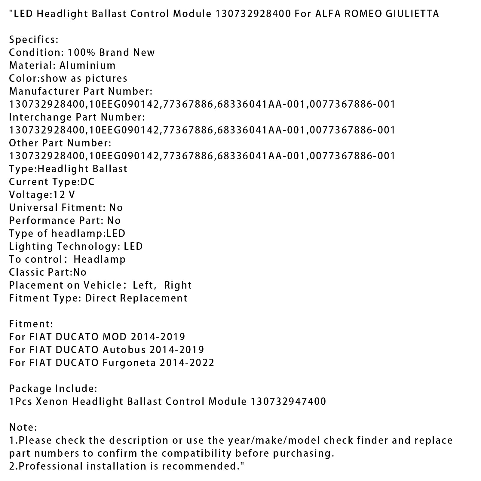 LED-koplampbalastcontrolemodule 130732928400 voor ALFA ROMEO GIULIETTA