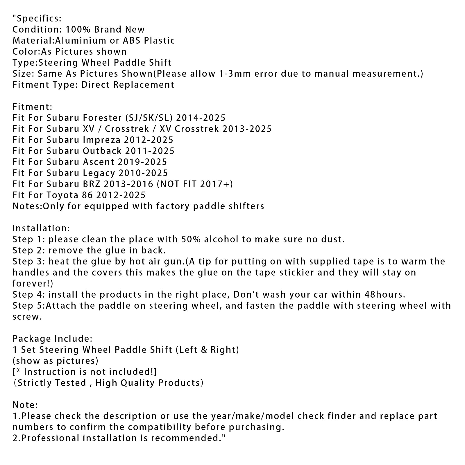 Steering Wheel Paddle Shifter For Subaru Forester Toyota