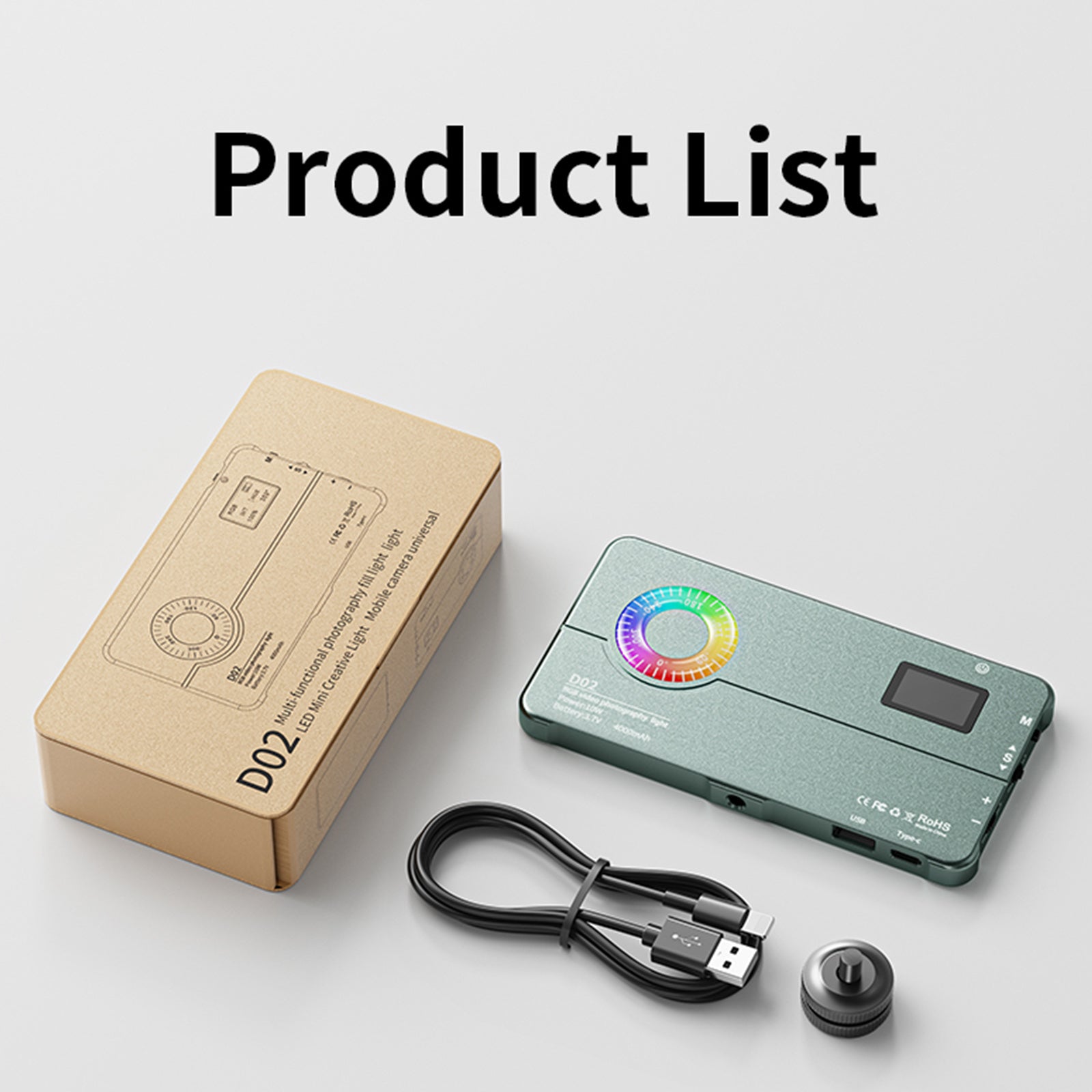 D02 RGB Fill Light Video Camera Mobiltelefon live i full färg LED-fyllningsljus