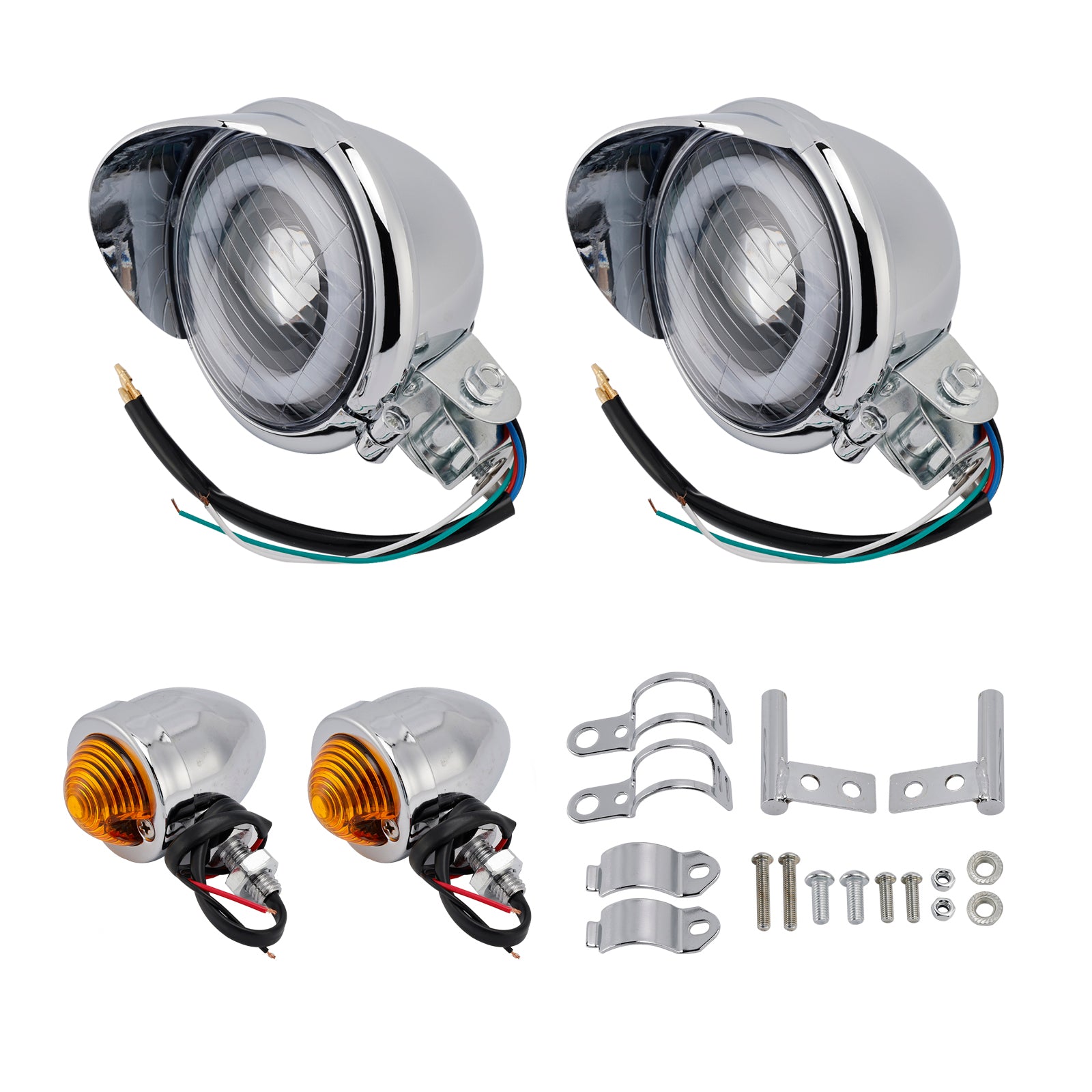 Motorcycle Beam Headlight Fog lampe personnalisée Chrome # D17 pour Racer Bobber Chopper