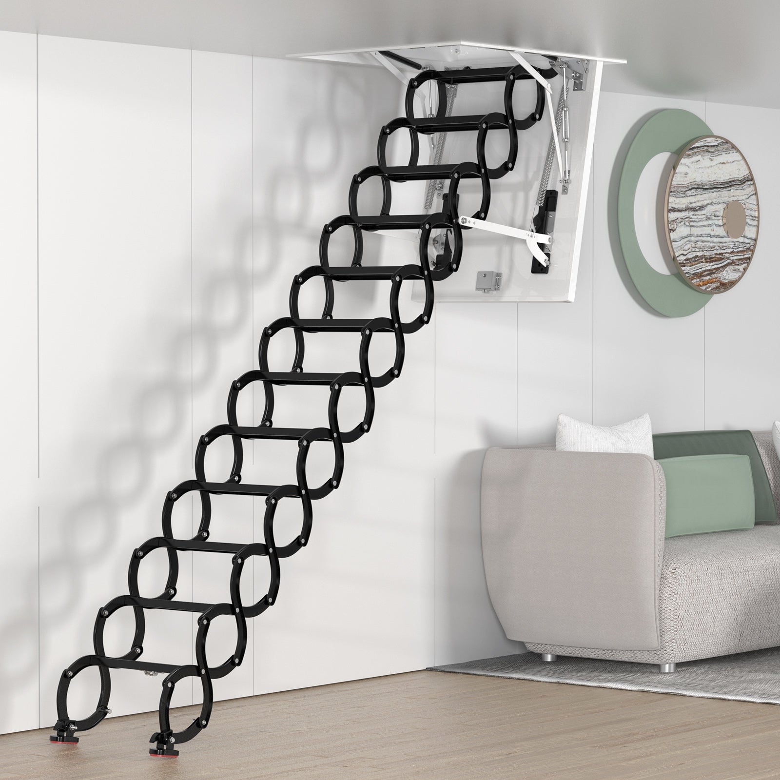 12 Steps Black Loft Wall Folding Pulldown Attic Ceiling Ladder Stairs 39.4*27.6"