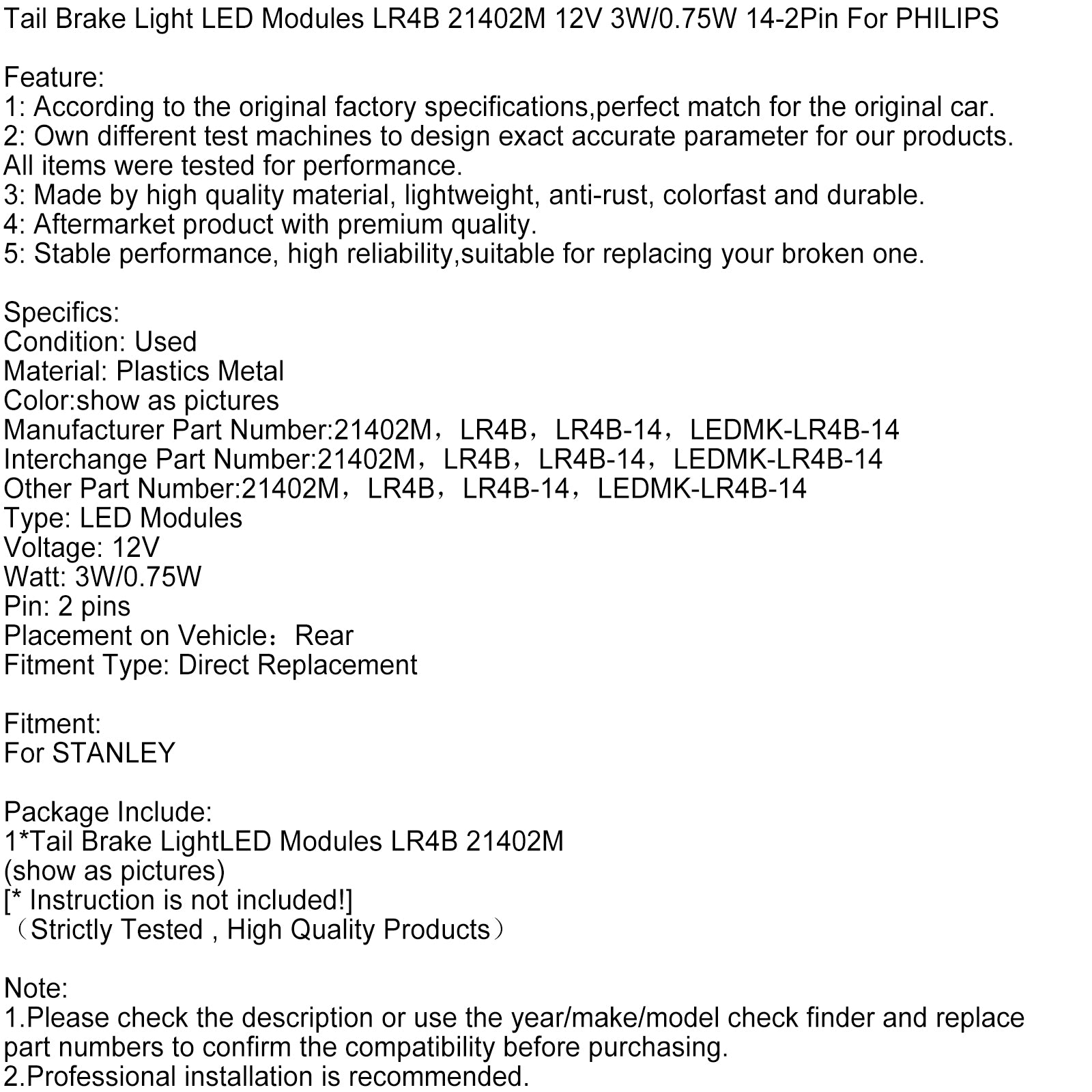 StaartremlichtLED-modules LR4B 21402M 12V 3W/0,75W 14-2Pin voor PHILIPS