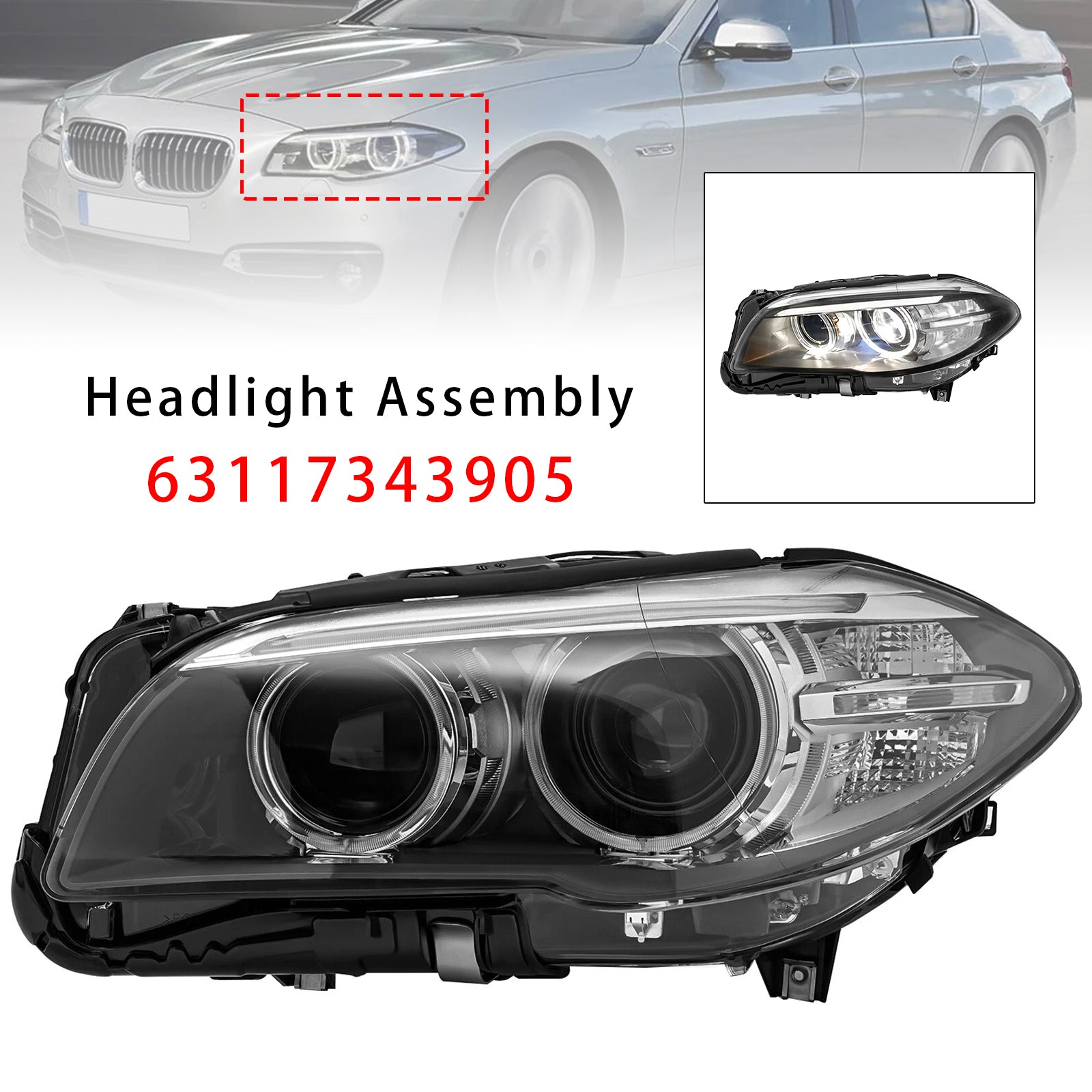 Front Left HID Xenon Headlight W/o AFS For BMW 5Series 528i 535i 2014-2017