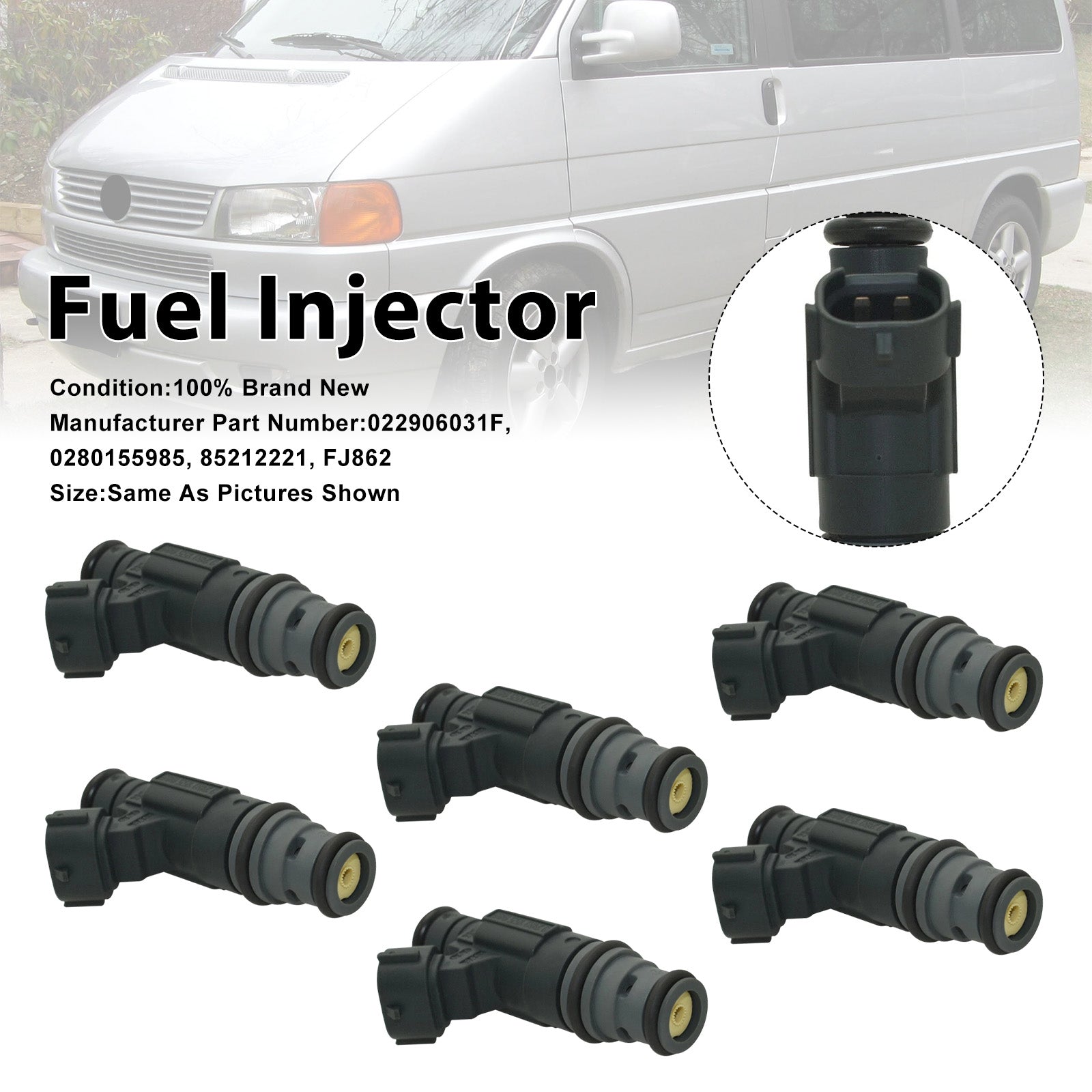 6Pcs Fuel Injector For Volkswagen Jetta 02-04 EuroVan 01-03 0280155985