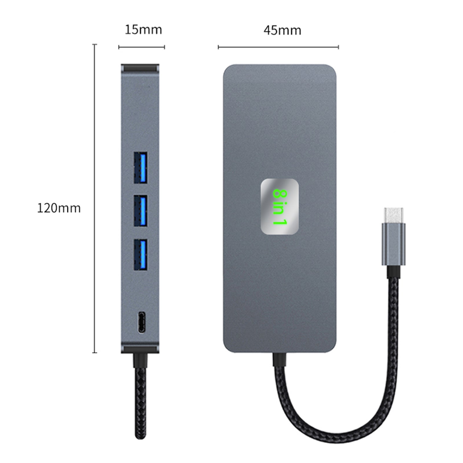 Base adaptadora de concentrador de interfaz 8 en 1 TYPE-C a RJ45 Gigabit USB 3.0 HDMI DP PD100W