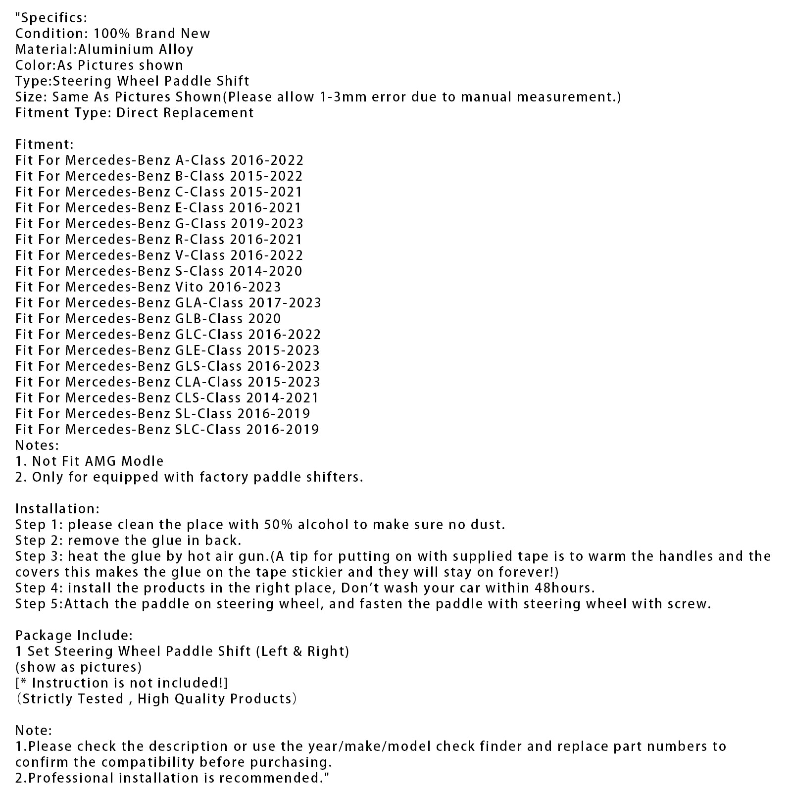 Rattpaddelväxel för Benz C GLC E 2015-2022