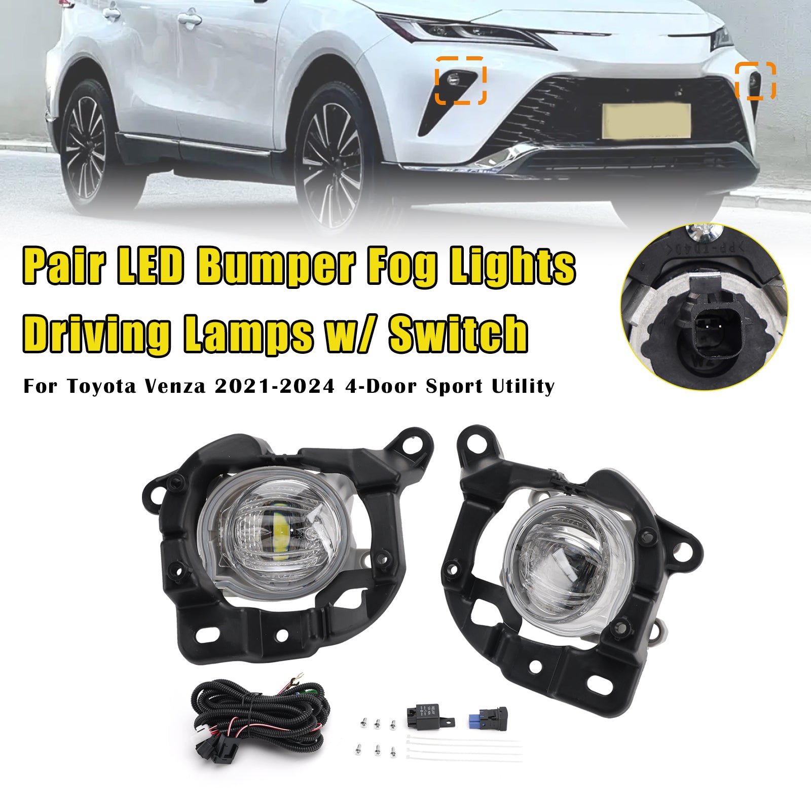 Paire de phares antibrouillard LED avec interrupteur, pour Toyota Venza 2021 – 2024