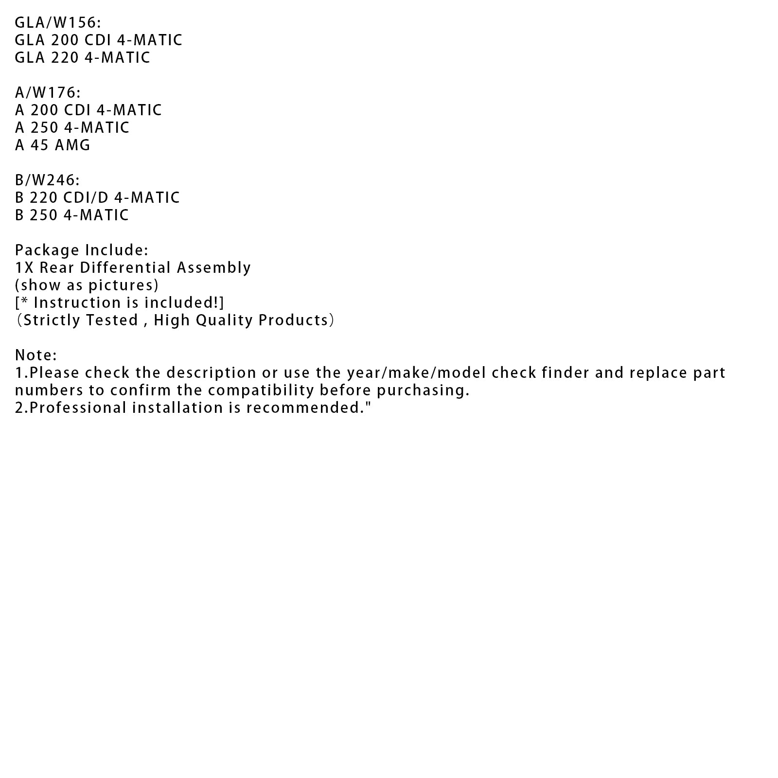 Ny bakre differentialenhet för Mercedes-Benz GLA CLA A/W176 B/W246 Serie