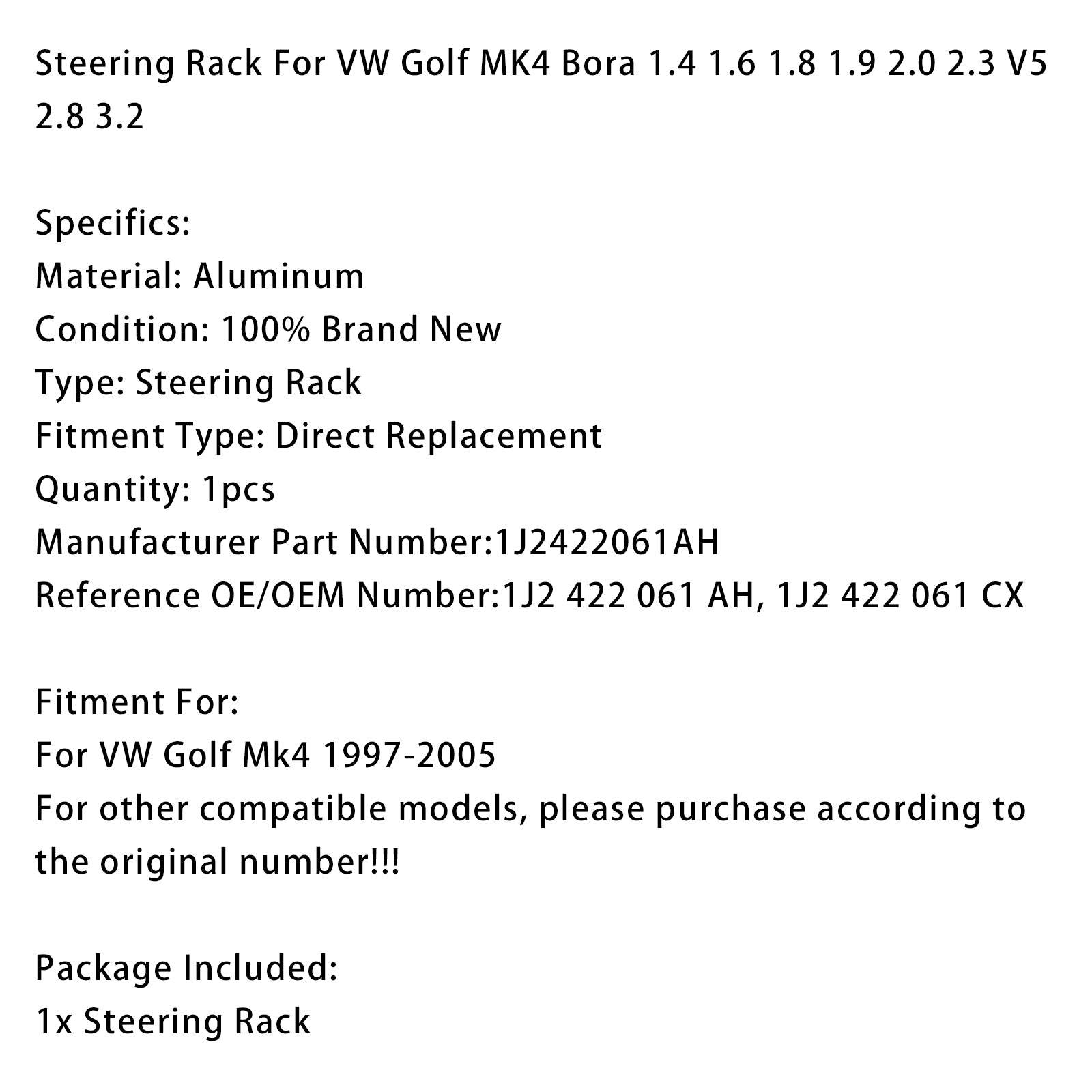 1997-2005 VW Golf MK4 Rechtsgestuurd 1J2422061AH Stuurhuis