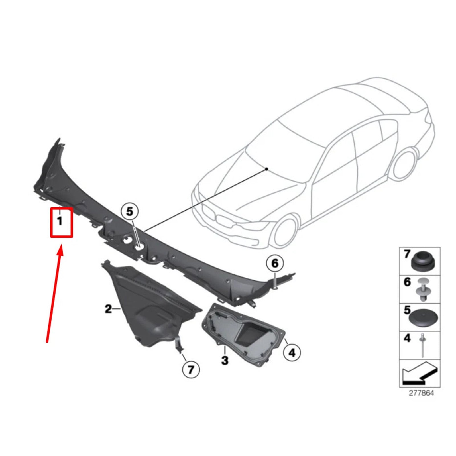 2014-2019 BMW 3-serie GT F34 främre torkarkåpa? 51717285941