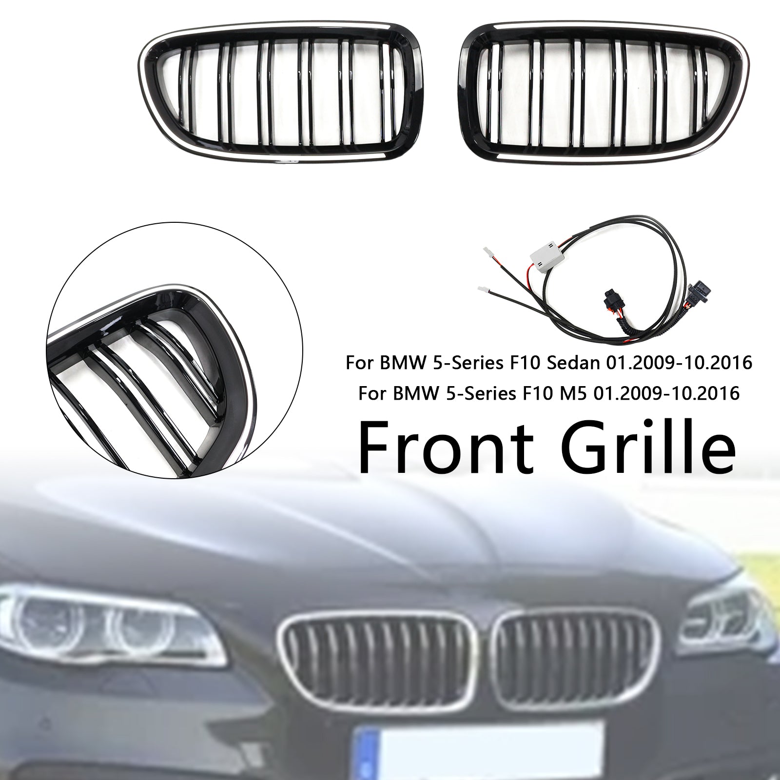 01.2009-10.2016 BMW 5-Serie F10 Sedan Nierbumpergrille Grill Glanzend Zwart 51137203203 51137203204