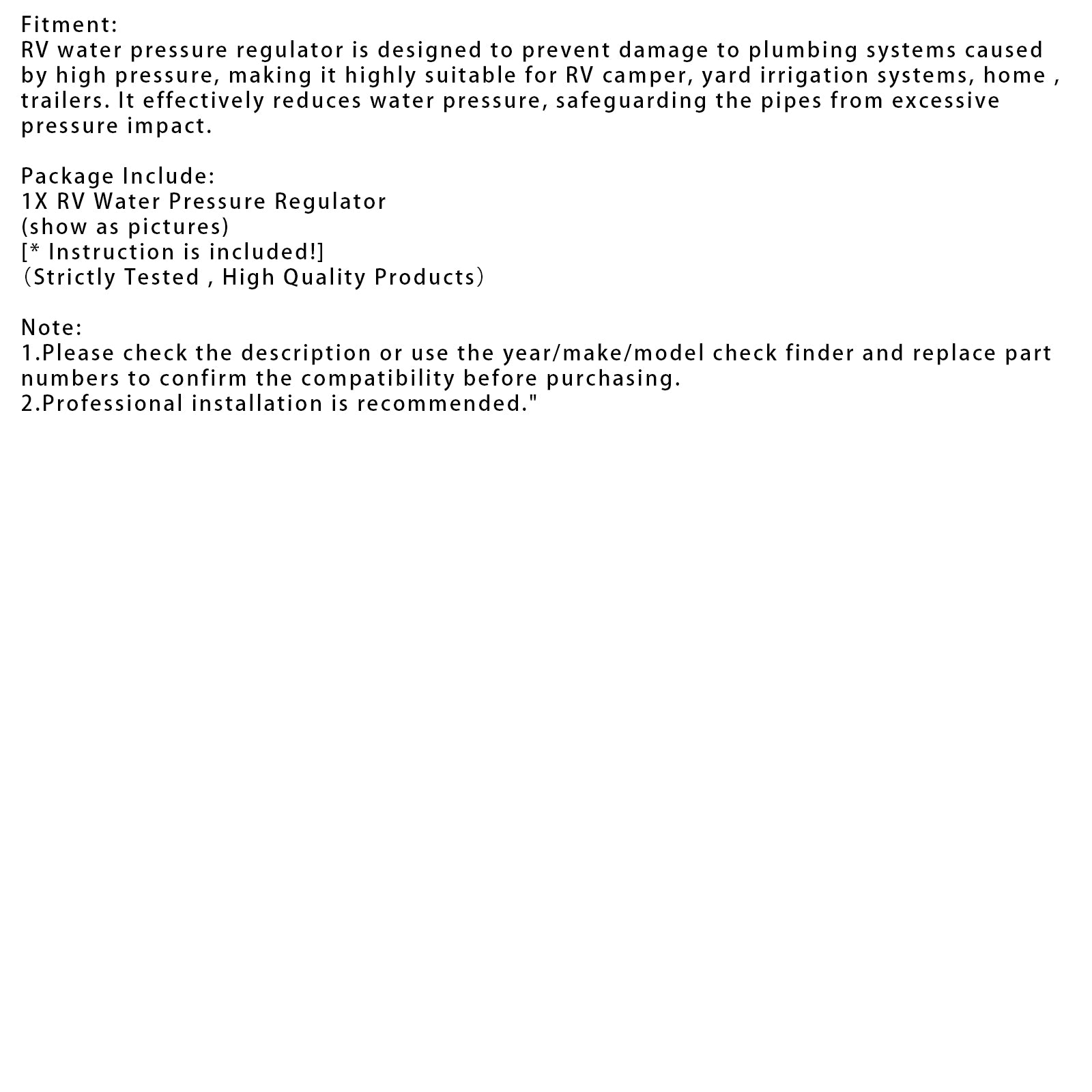 Régulateur de pression d'eau pour VR pour camping-car pour VR. Réglable sans plomb en laiton