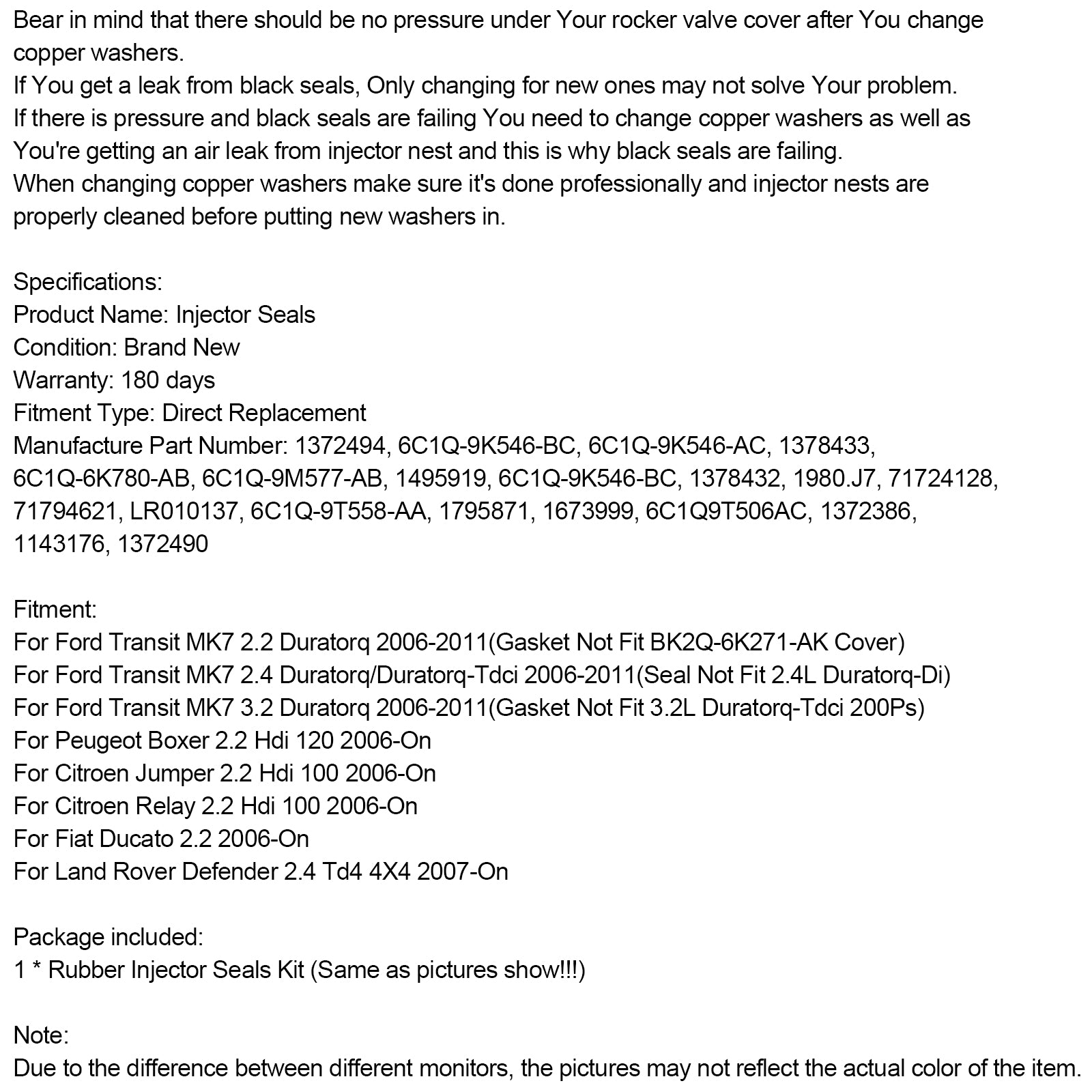 2007-On Land Rover Defender 2.4 Td4 4X4 Sellos De Inyector Pernos Junta De Tapa De Balancines 1372490 6C1Q9T506AC