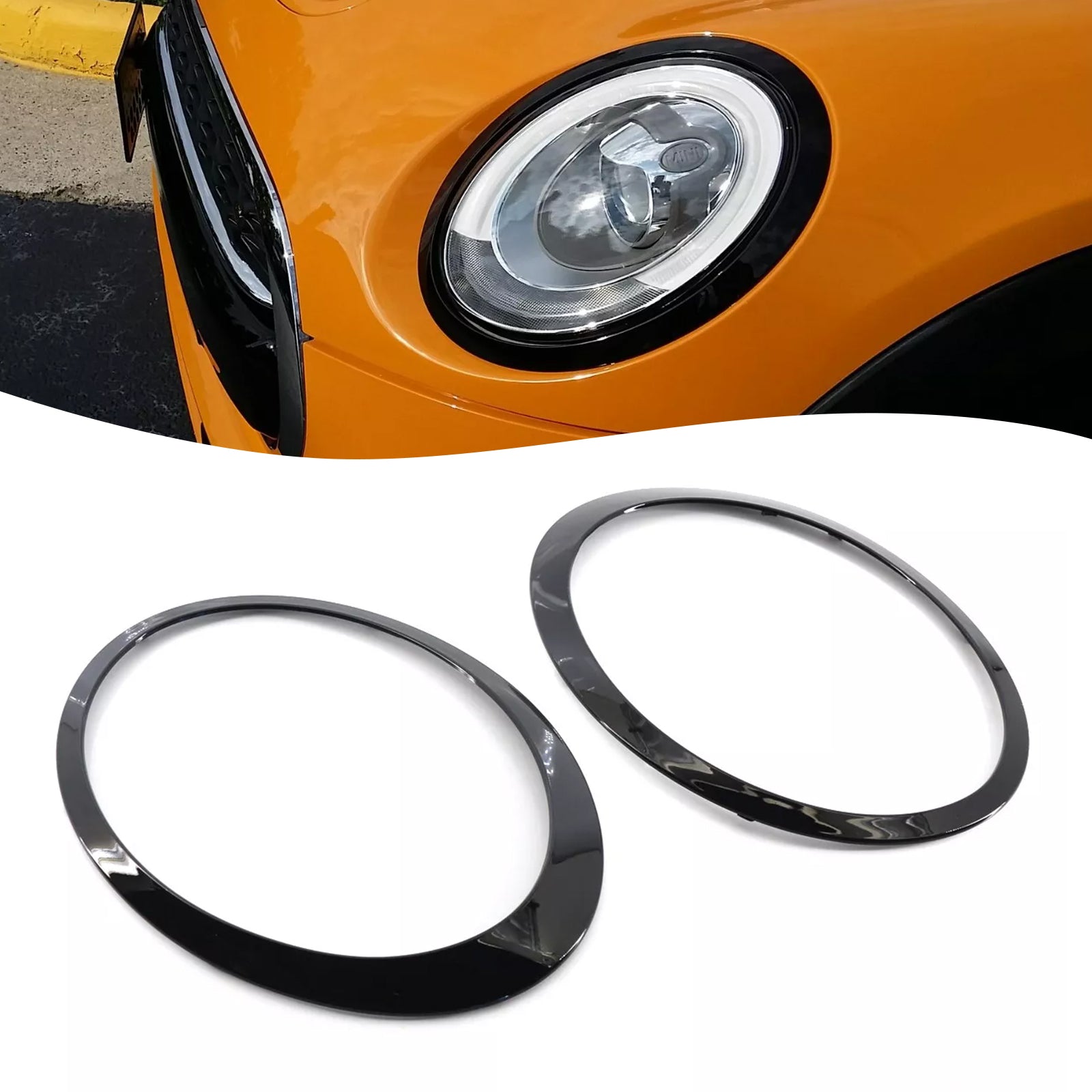 2 uds. Anillo embellecedor de bisel de faro negro brillante Mini Cooper F55 F56 F57 2014-2021