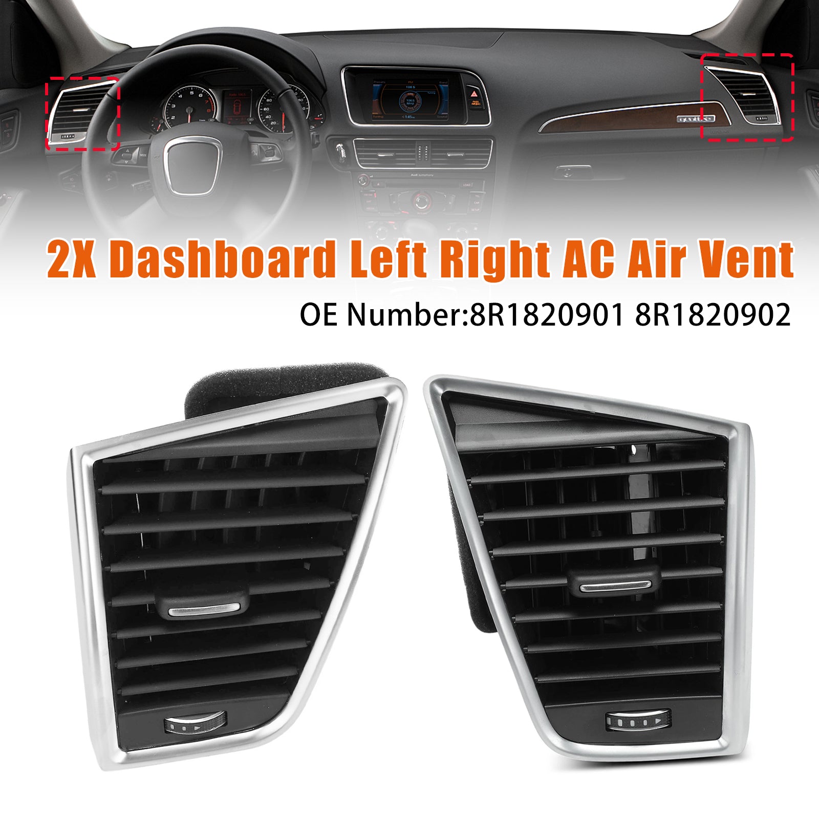 2PCS Left + Right Dashboard Air Vent For Audi Q5 SQ5 8R1820901 8R1820902