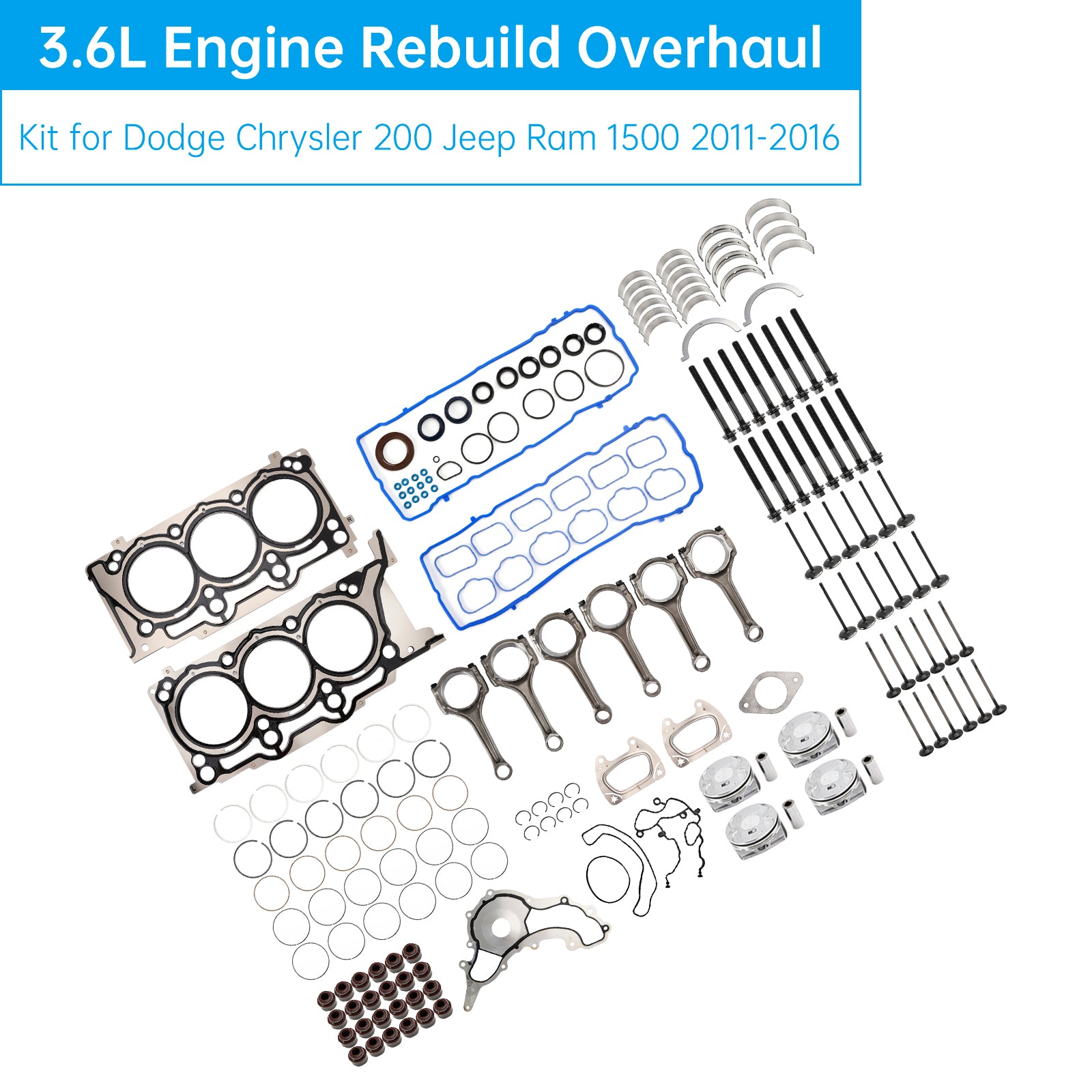 2011-2016 DODGE JOURNEY 3.6L 3604CC 220CID V6 FLEX DOHC 3.6L Motor Rebuild Overhaul Kit 5184088AF H1517CPA