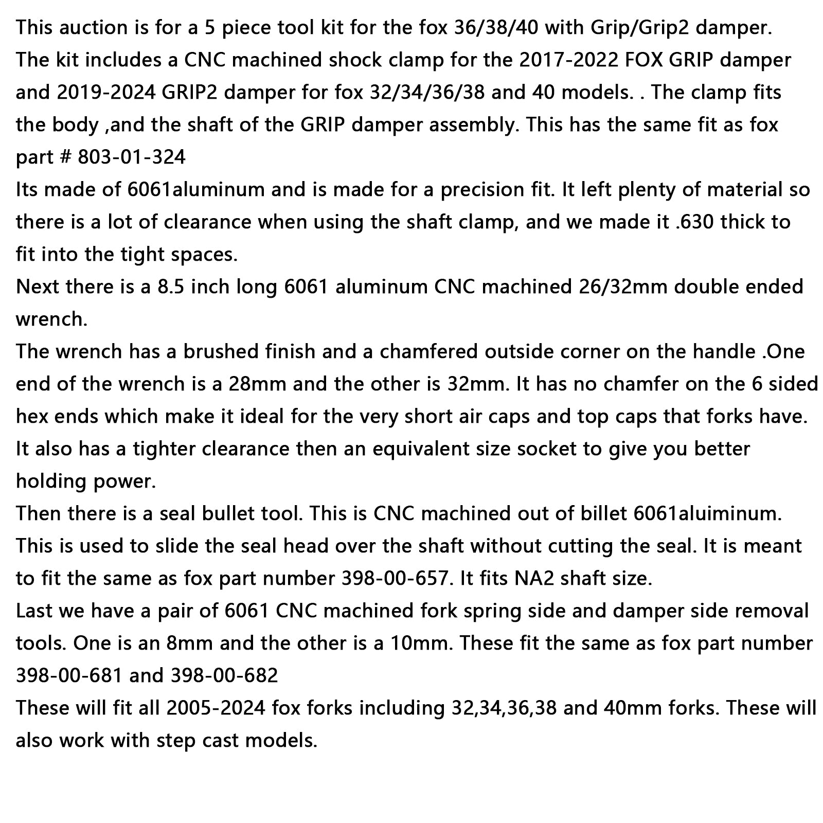 & 40 - For ombygging/tetninger GRIP2 38 Serviceverktøysett for FOX GRIP gaffeltilpasninger 36