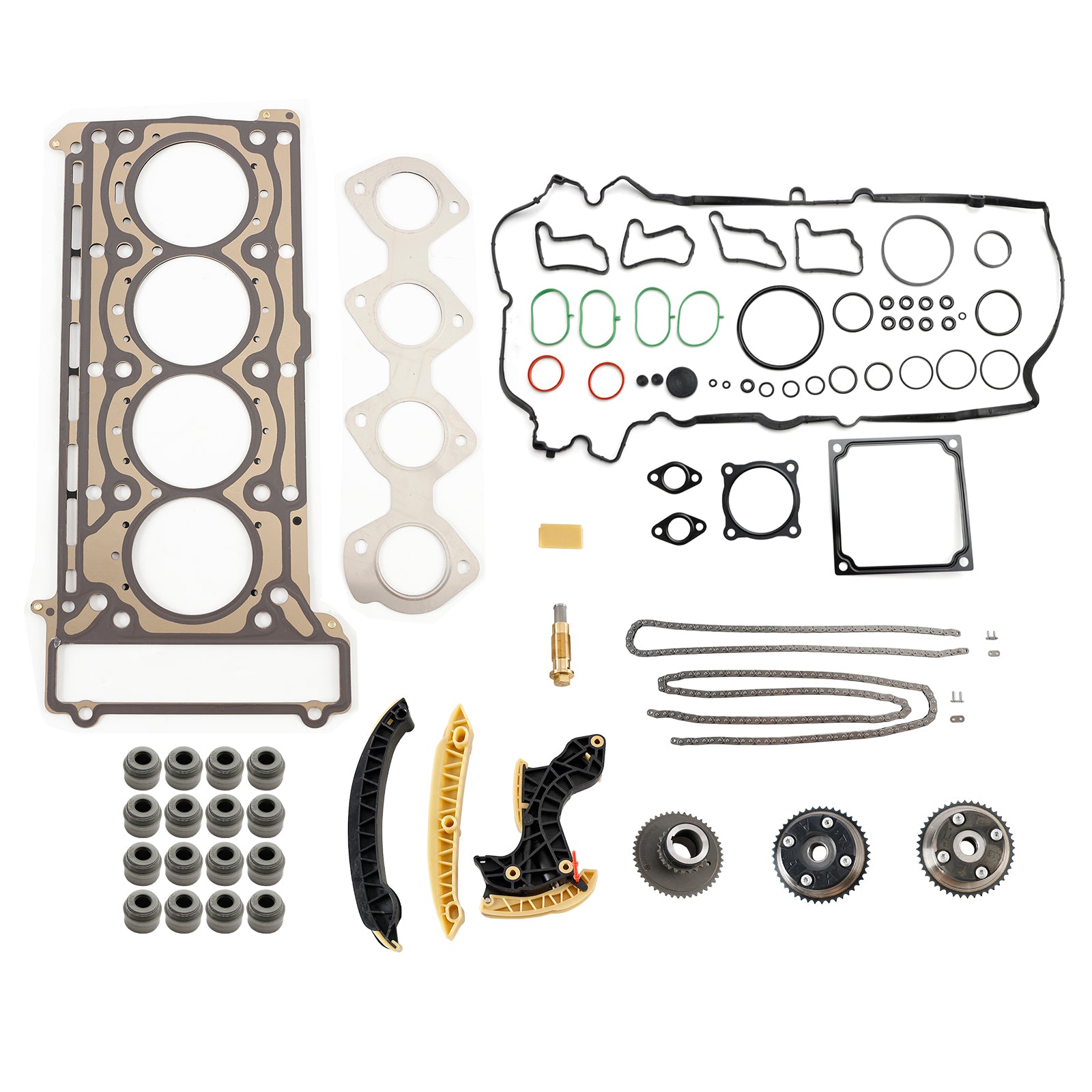 Kit de cadena de distribución para Mercedes-Benz Clase E, Modelo T S211 E 200 Kompressor, 04/2006-07/2009 & Engranajes del árbol de levas & Juego de juntas de culata 2710500647