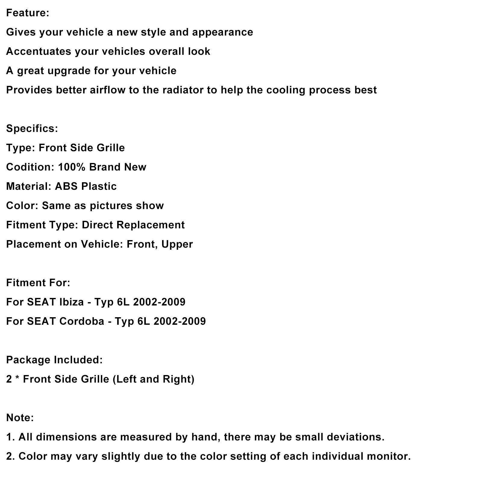 2002-2009 siège ibiza cordoba 6l 2pcs en nid d'abeille grille avant