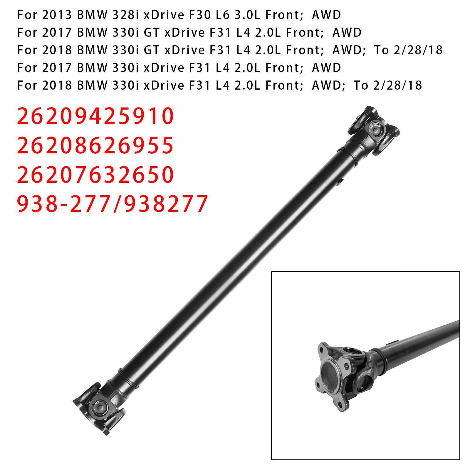 2017 BMW 230I XDRIVE F23 L4 2,0L Front AWD predný hriadeľ hriadeľa 26207632650 26209425910