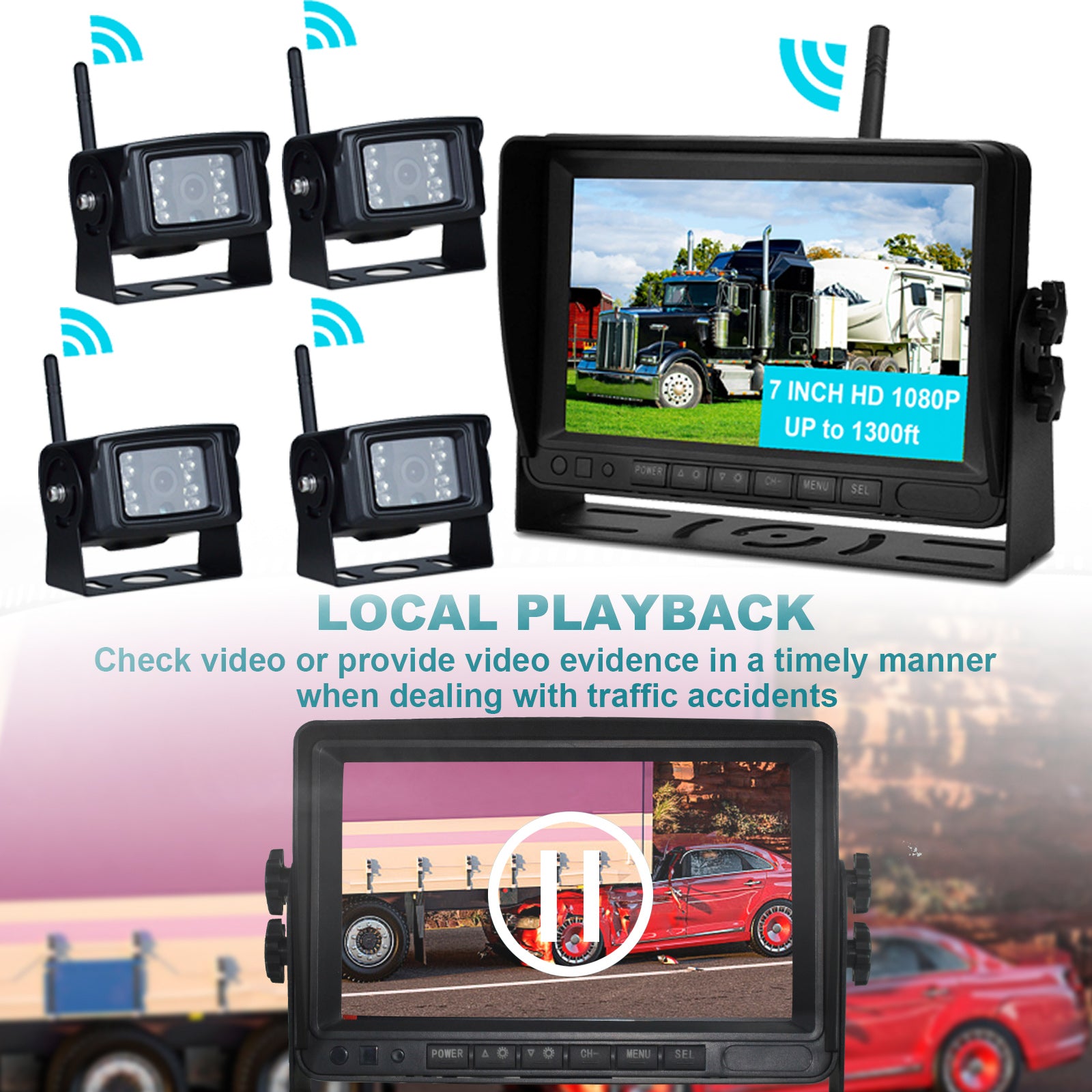 7-inch display AHD 1080P draadloze achteruitrijcamera-back-upcamerakit voor vrachtwagenaanhangwagen