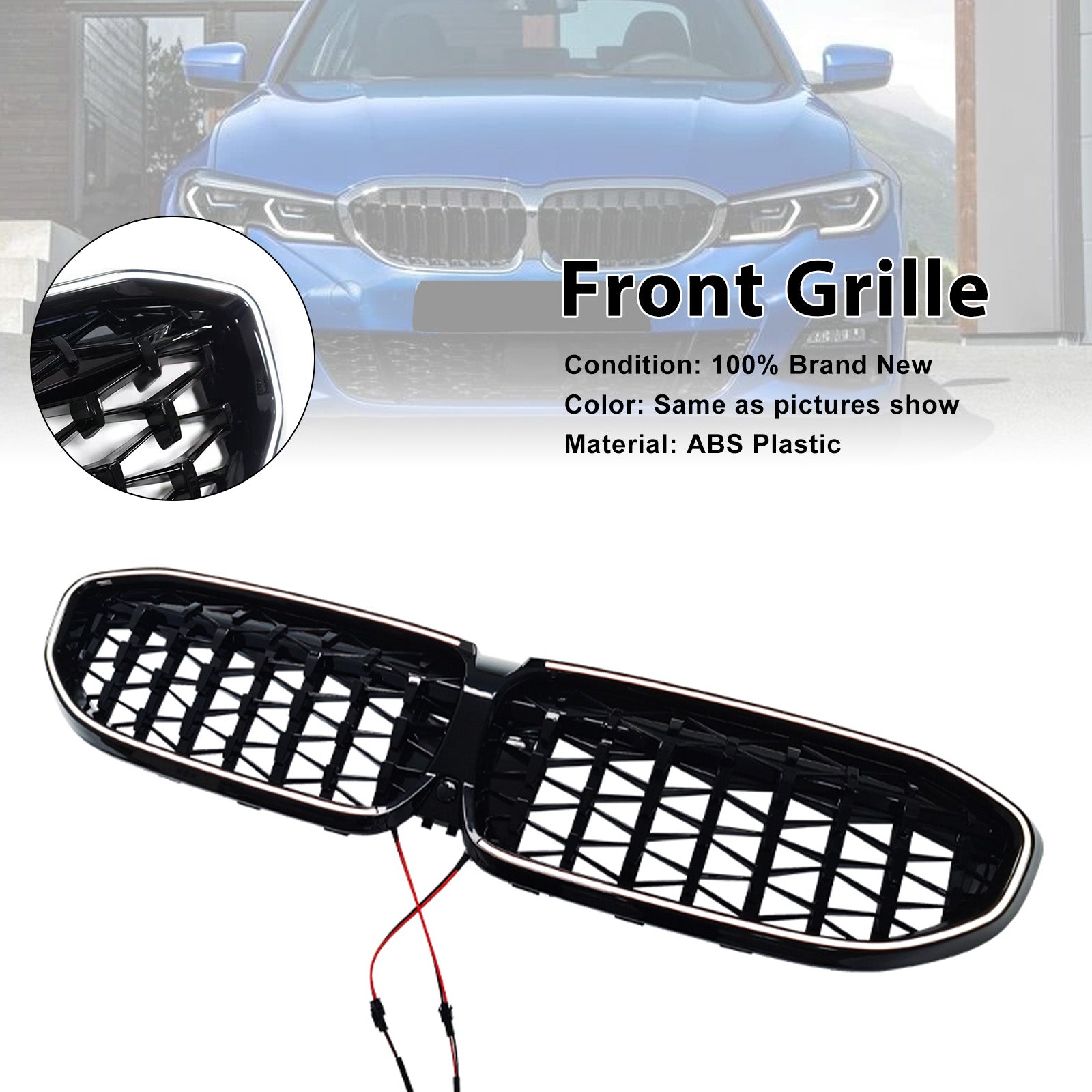 Diamond Kidney Grille Grill 51138072085 Fit BMW 3 Series G20 2019-2022 Black