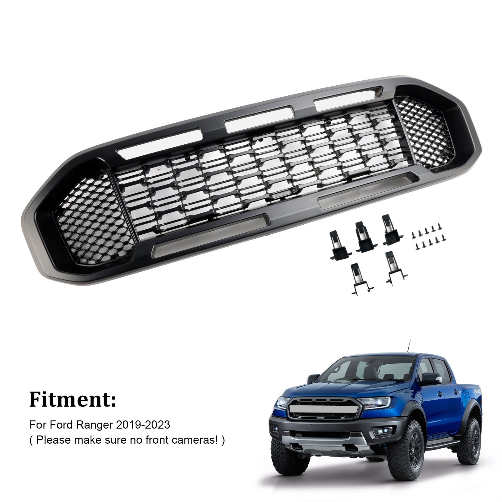 2019-2023 Ford Ranger T8 Black Front Bumper Grill Grille