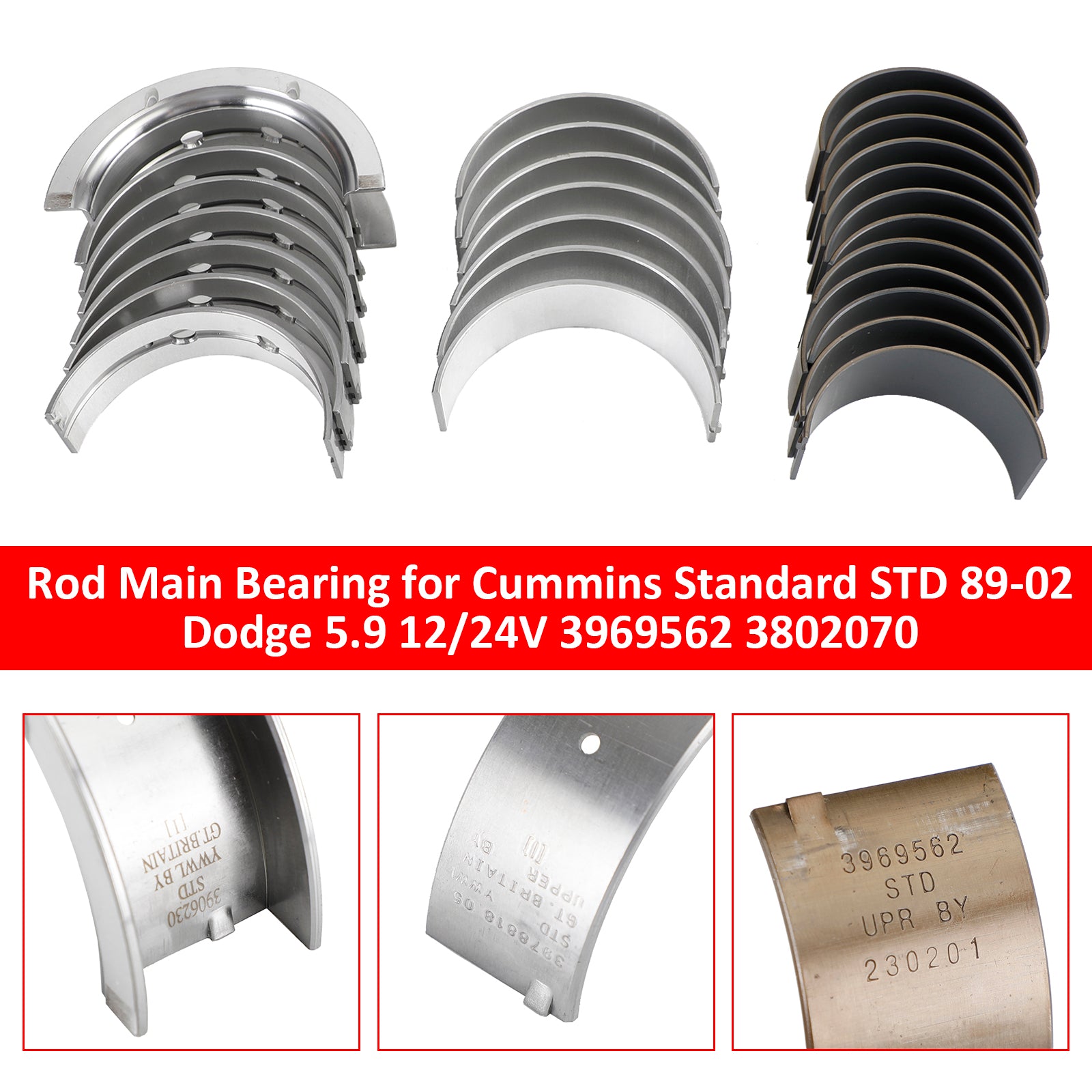 1989-2002 Cummins Standard STD Dodge 5.9 12/24V Rod Main Bearing 3969562 3802070